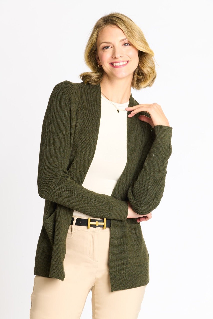 Waffle Stitch Cardigan Sweater with Pocket, Fatigue Heather - DressbarnCardigans & Completers