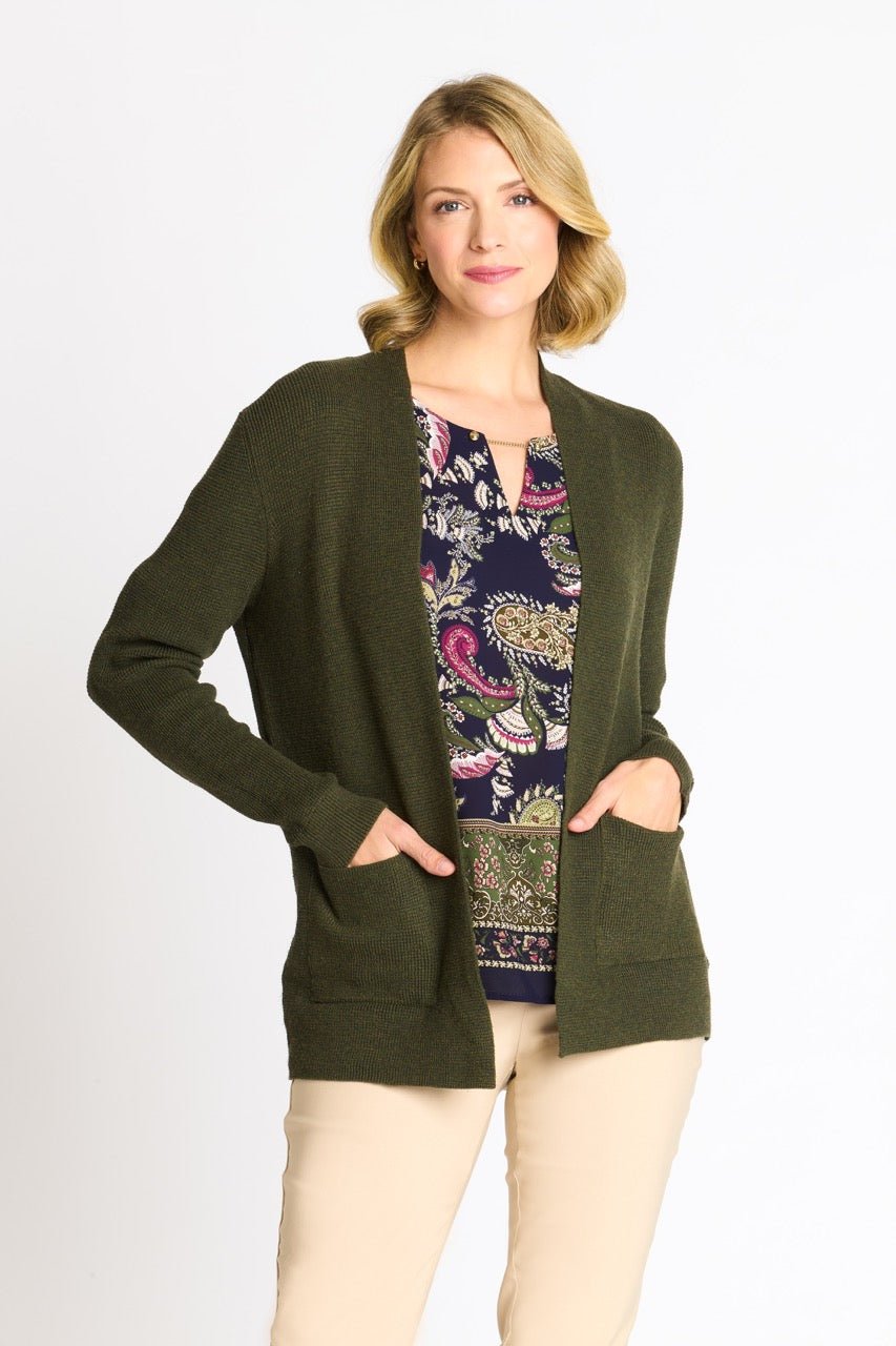 Waffle Stitch Cardigan Sweater with Pocket, Fatigue Heather - DressbarnCardigans & Completers