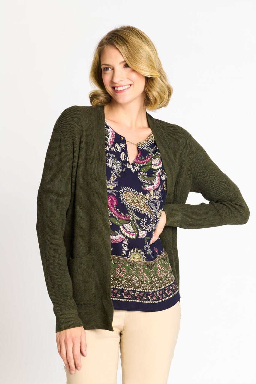 Waffle Stitch Cardigan Sweater with Pocket, Fatigue Heather - DressbarnCardigans & Completers