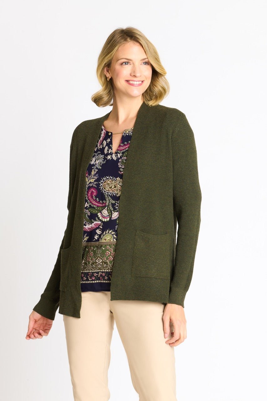 Waffle Stitch Cardigan Sweater with Pocket, Fatigue Heather - DressbarnCardigans & Completers