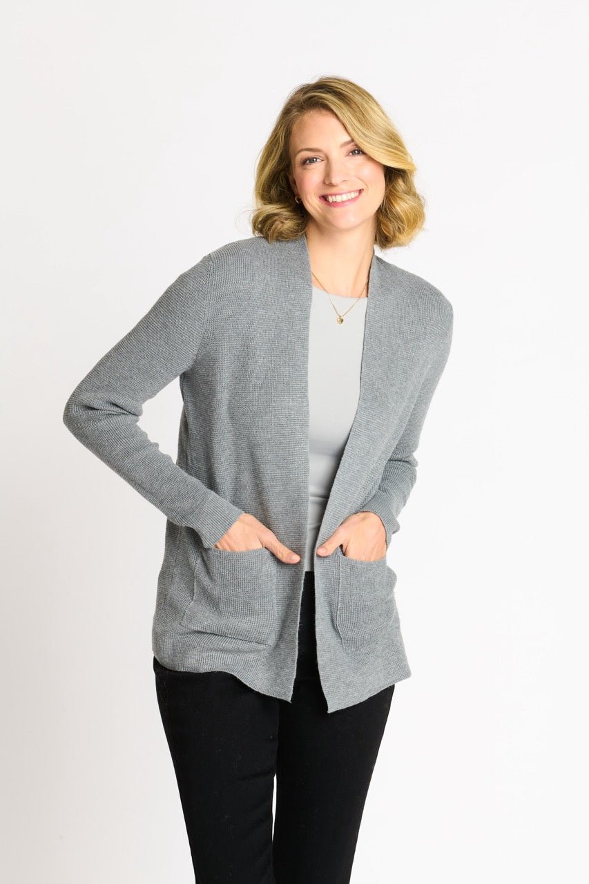 Waffle Stitch Cardigan Sweater with Pocket, Medium Grey Heather - DressbarnCardigans & Completers