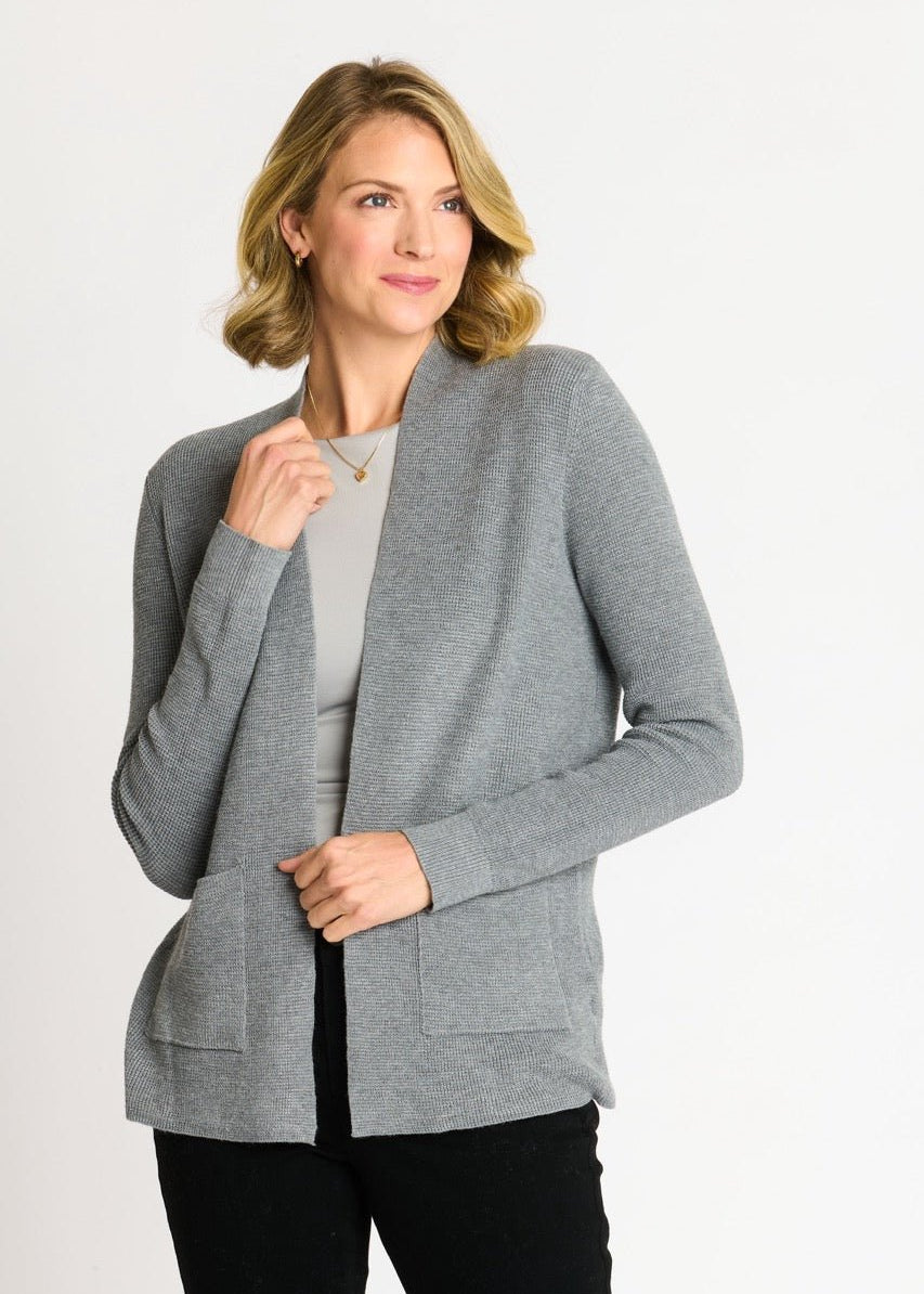 Waffle Stitch Cardigan Sweater with Pocket, Medium Grey Heather - DressbarnCardigans & Completers