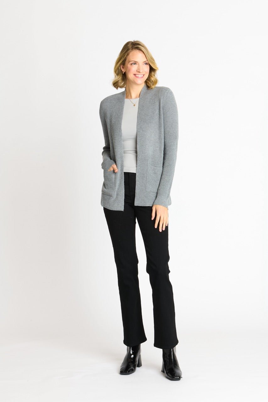 Waffle Stitch Cardigan Sweater with Pocket, Medium Grey Heather - DressbarnCardigans & Completers