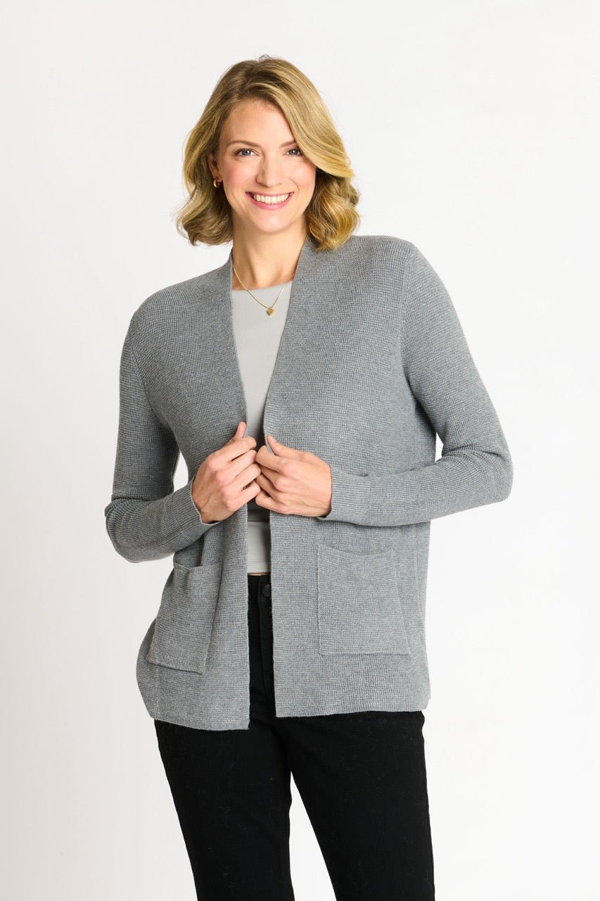 Waffle Stitch Cardigan Sweater with Pocket, Medium Grey Heather - DressbarnCardigans & Completers