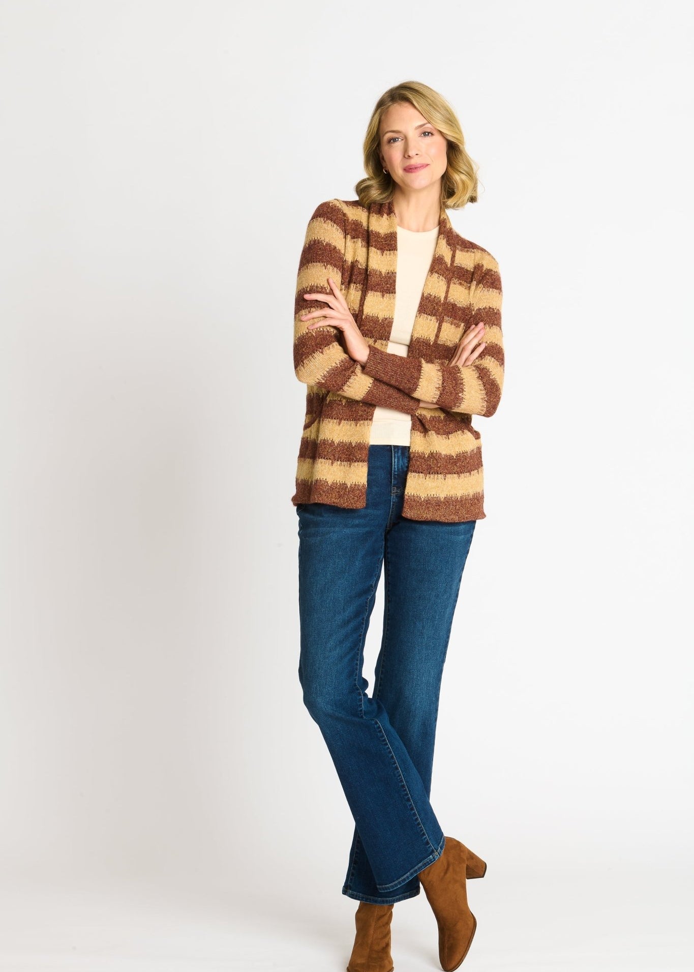 Wave Stripe J - Pocket Cardigan Sweater, Caramel Heather - DressbarnCardigans & Completers