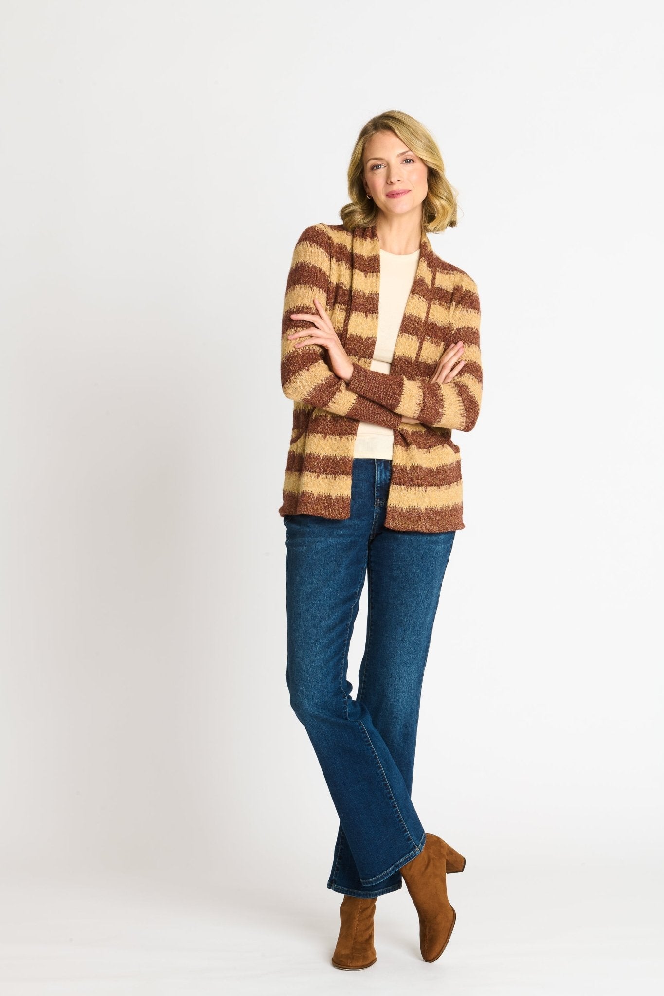 Wave Stripe J - Pocket Cardigan Sweater, Caramel Heather - DressbarnCardigans & Completers