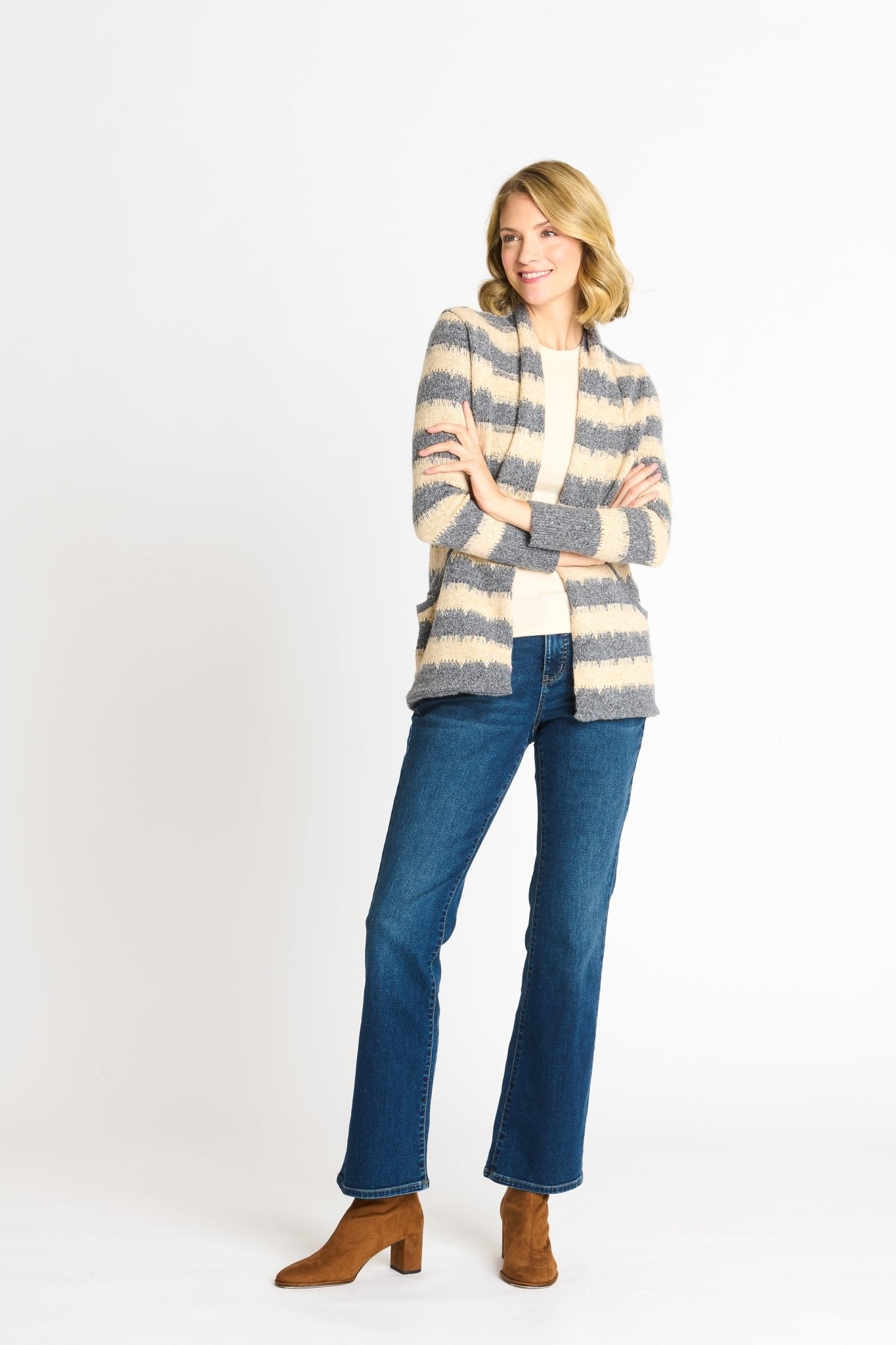 Wave Stripe J - Pocket Cardigan Sweater, Light Heather - DressbarnCardigans & Completers