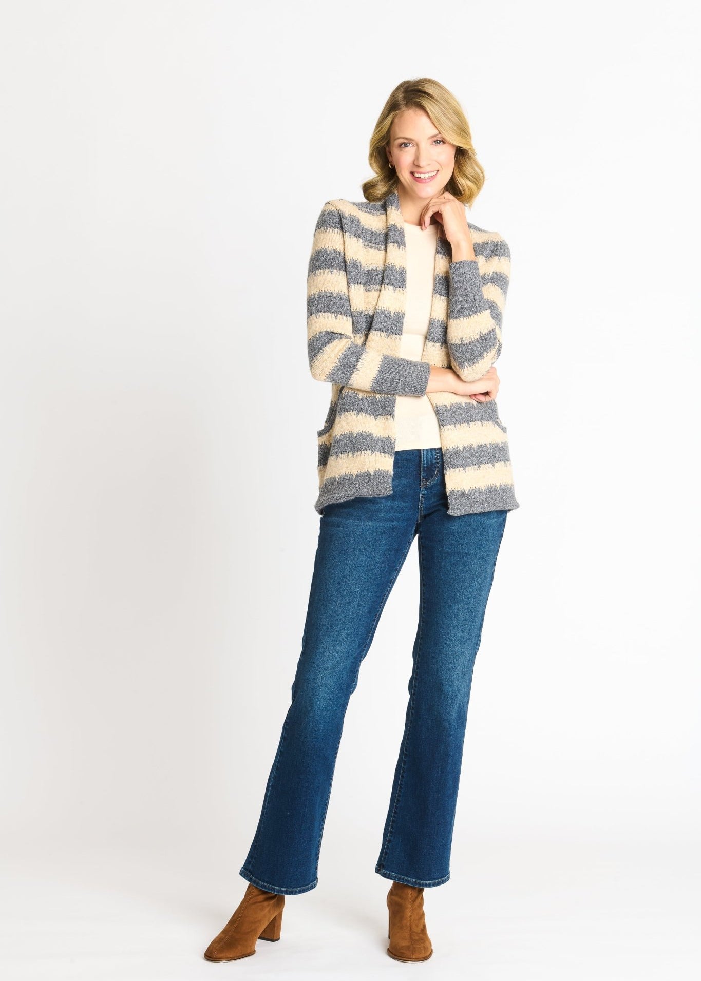 Wave Stripe J - Pocket Cardigan Sweater, Light Heather - DressbarnCardigans & Completers