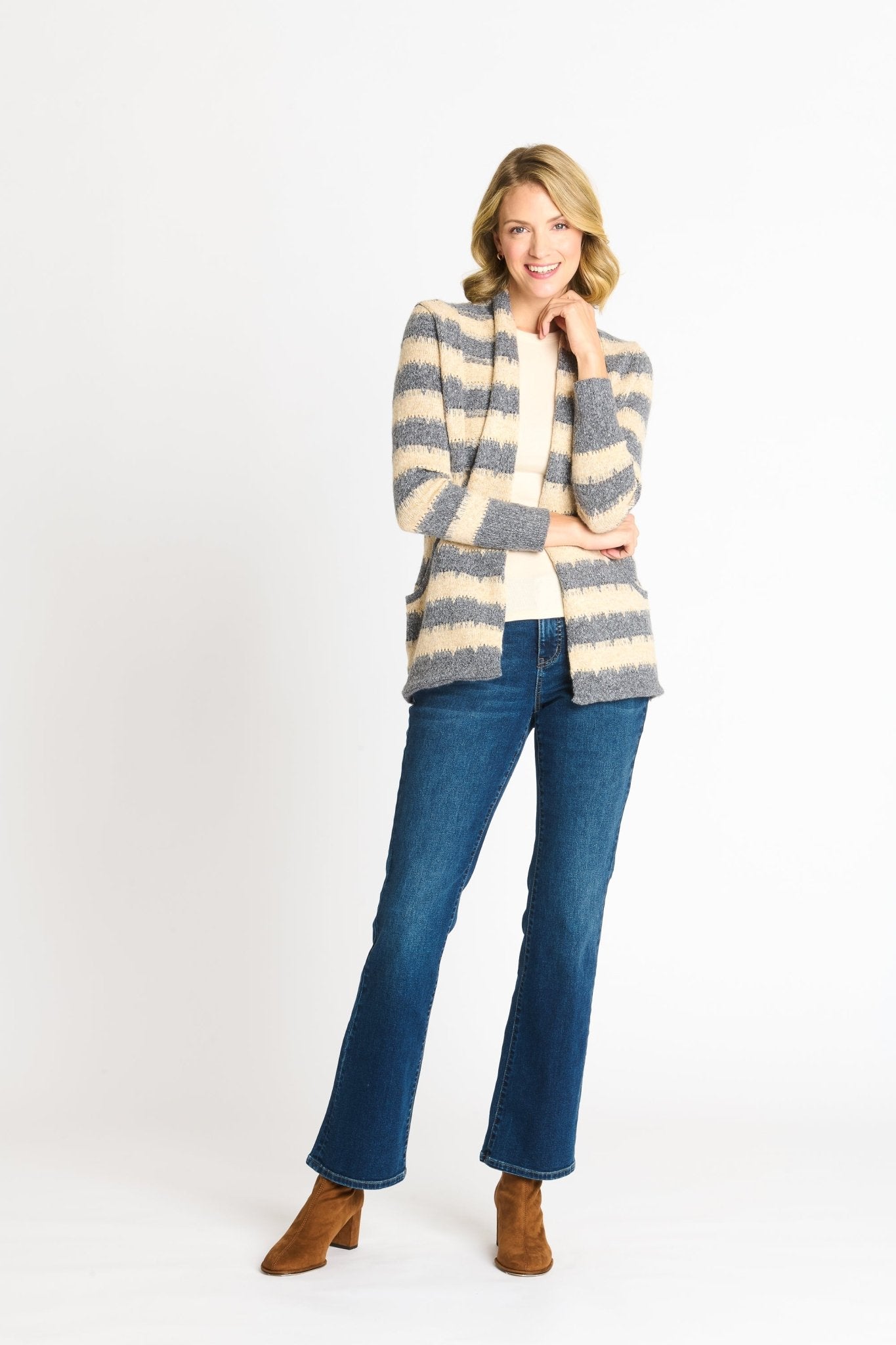 Wave Stripe J - Pocket Cardigan Sweater, Light Heather - DressbarnCardigans & Completers