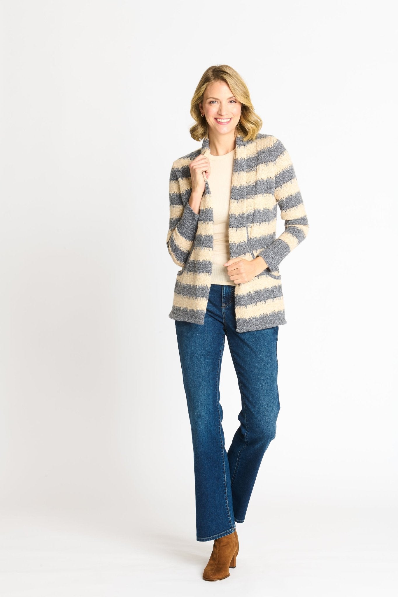 Wave Stripe J - Pocket Cardigan Sweater, Light Heather - DressbarnCardigans & Completers