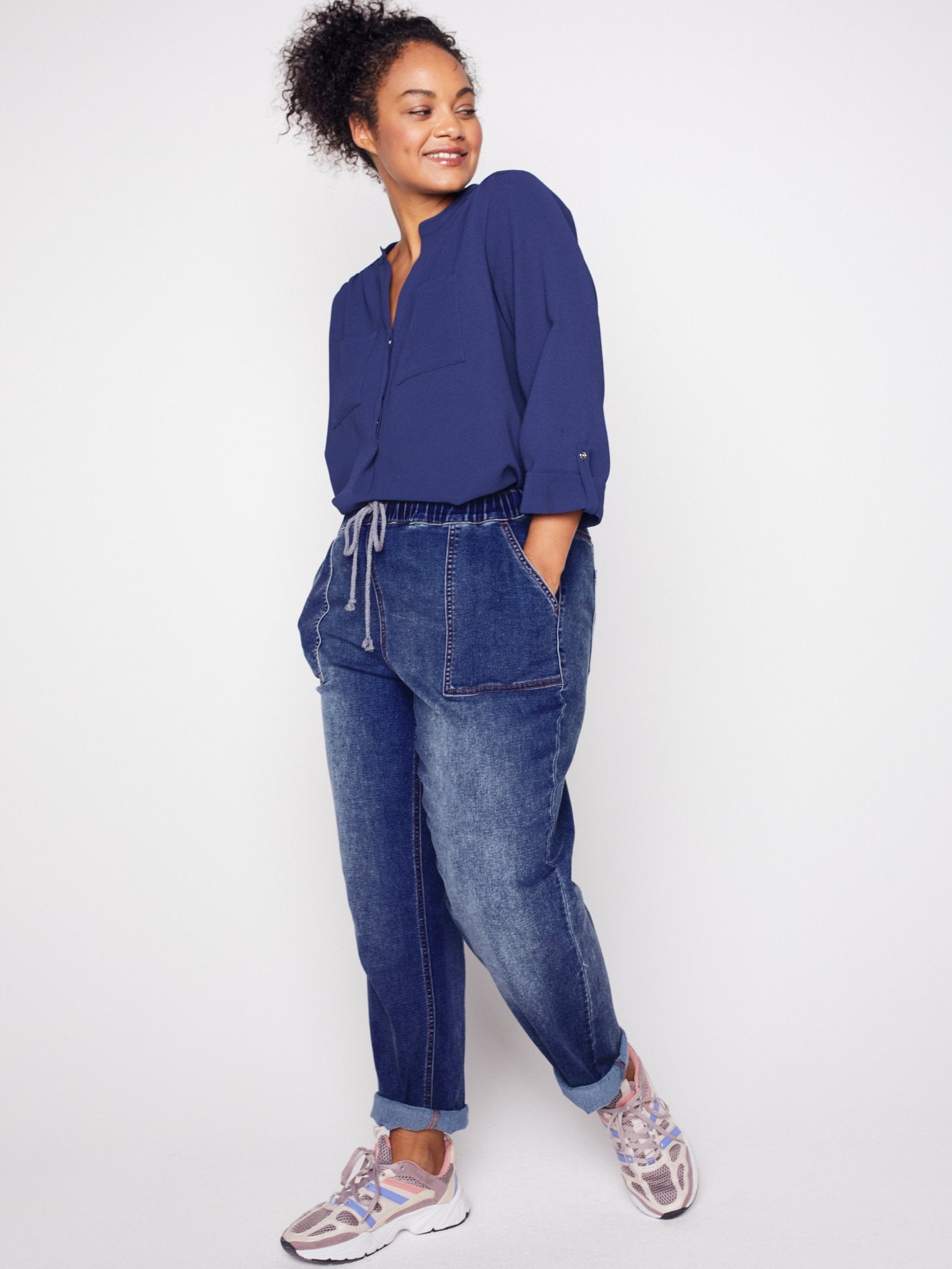 Westport Knit Denim Weekender Pant with Pockets and Drawstring Waist - Plus - DressbarnPants