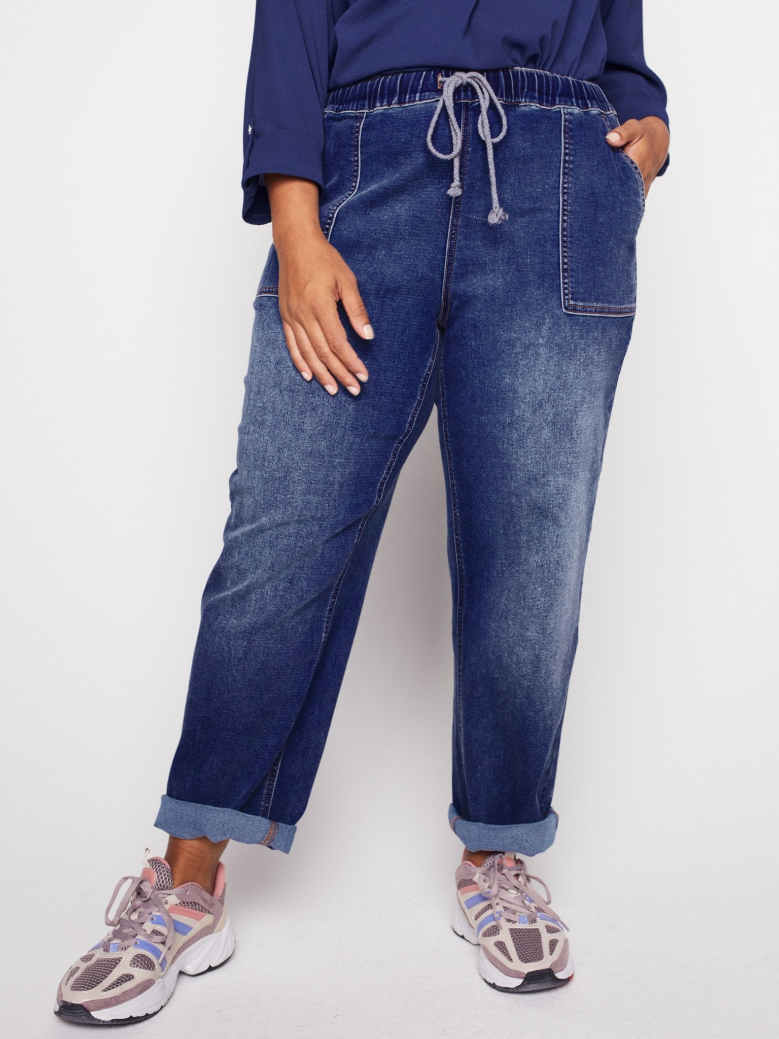 Westport Knit Denim Weekender Pant with Pockets and Drawstring Waist - Plus - DressbarnPants