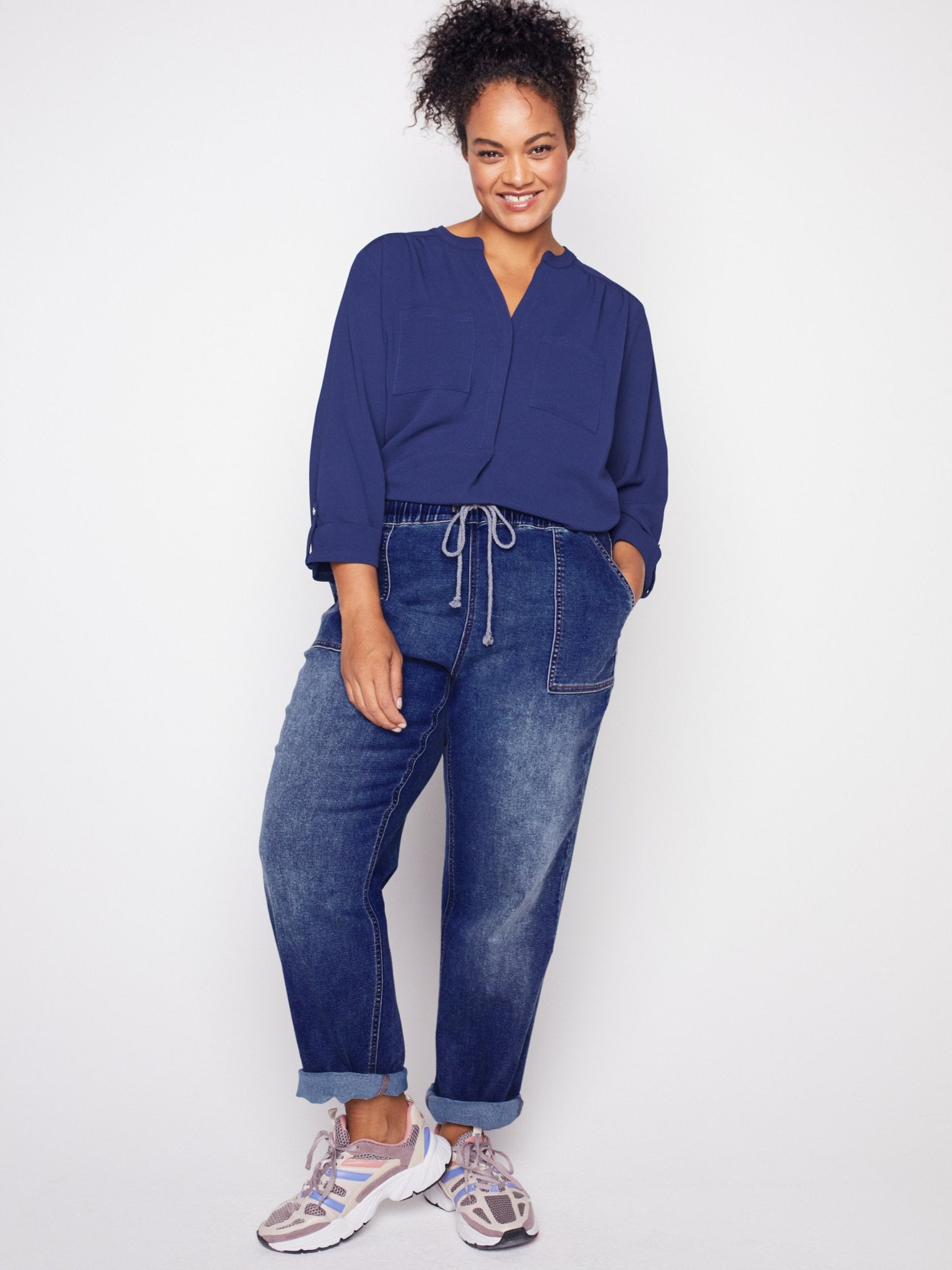 Westport Knit Denim Weekender Pant with Pockets and Drawstring Waist - Plus - DressbarnPants