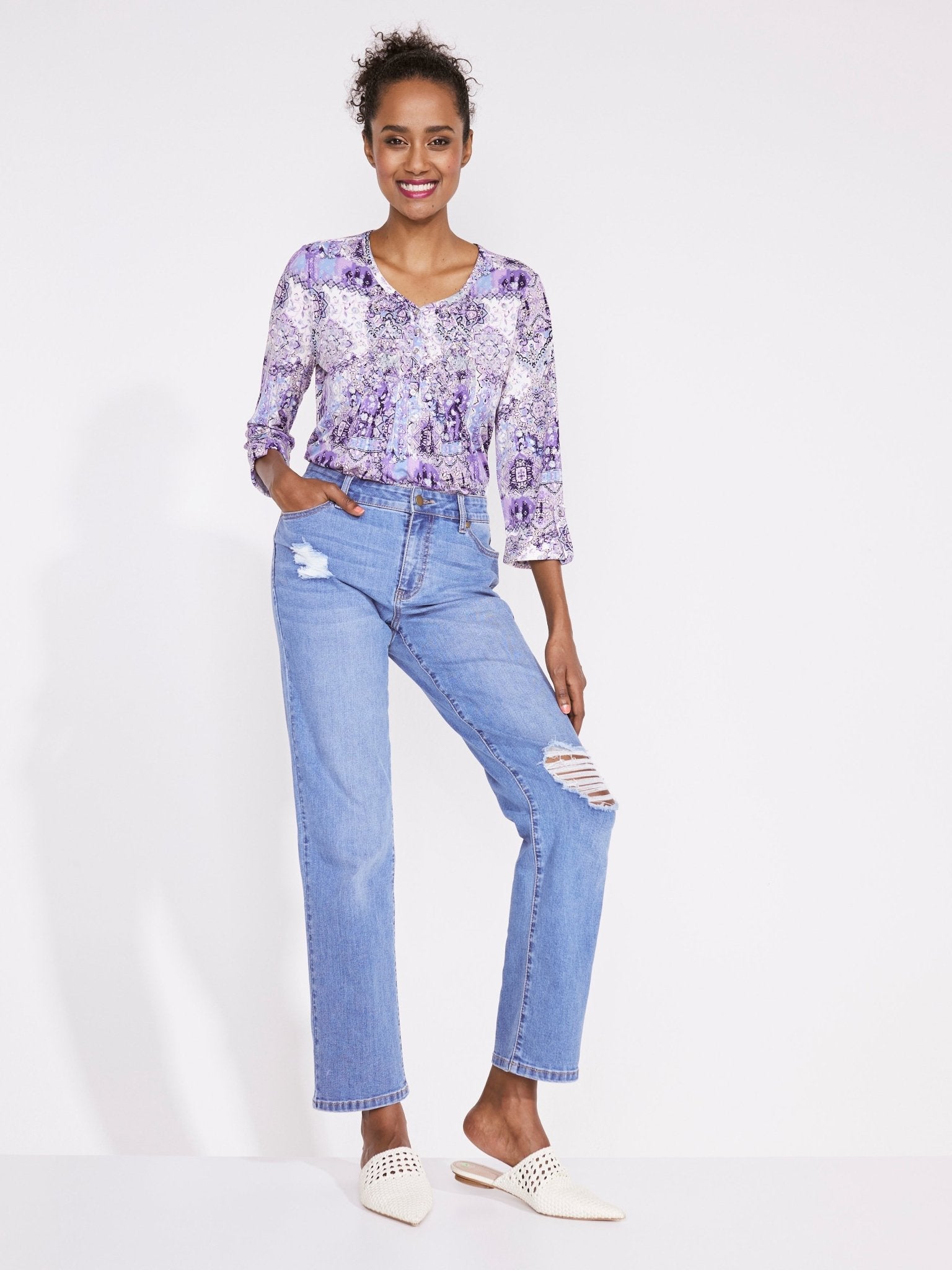 Westport Signature Straight Leg Jeans with Destruction - DressbarnApparel