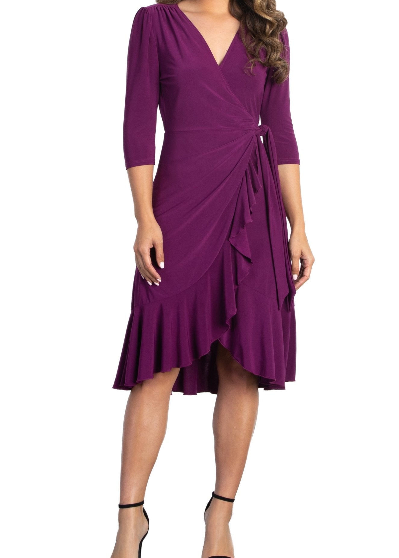 Kiyonna Women's Whimsy Ruffled Midi Wrap Dress - Nouveau Navy Kiyonna Women's Whimsy Ruffled Midi Wrap Dress - Nouveau Navy