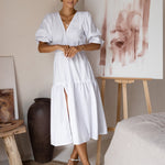 White A-Line Belted Midi Length Dress With Slit Plus - DressbarnClothing