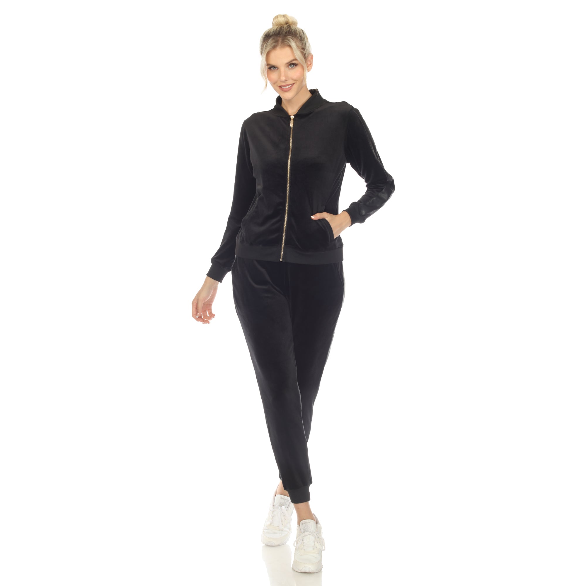 White Mark Women's 2-Piece Velour with Faux Leather Stripe - DressbarnOutfit Sets