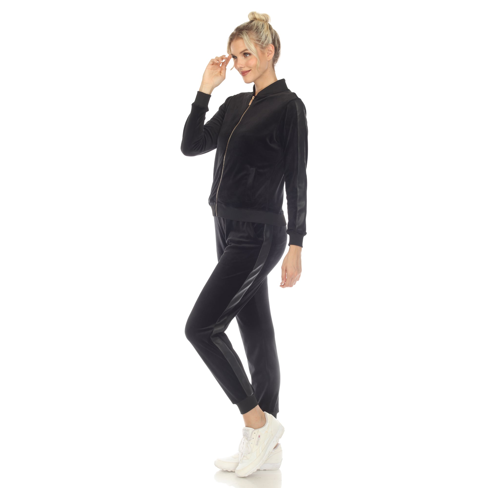 White Mark Women's 2-Piece Velour with Faux Leather Stripe - DressbarnOutfit Sets