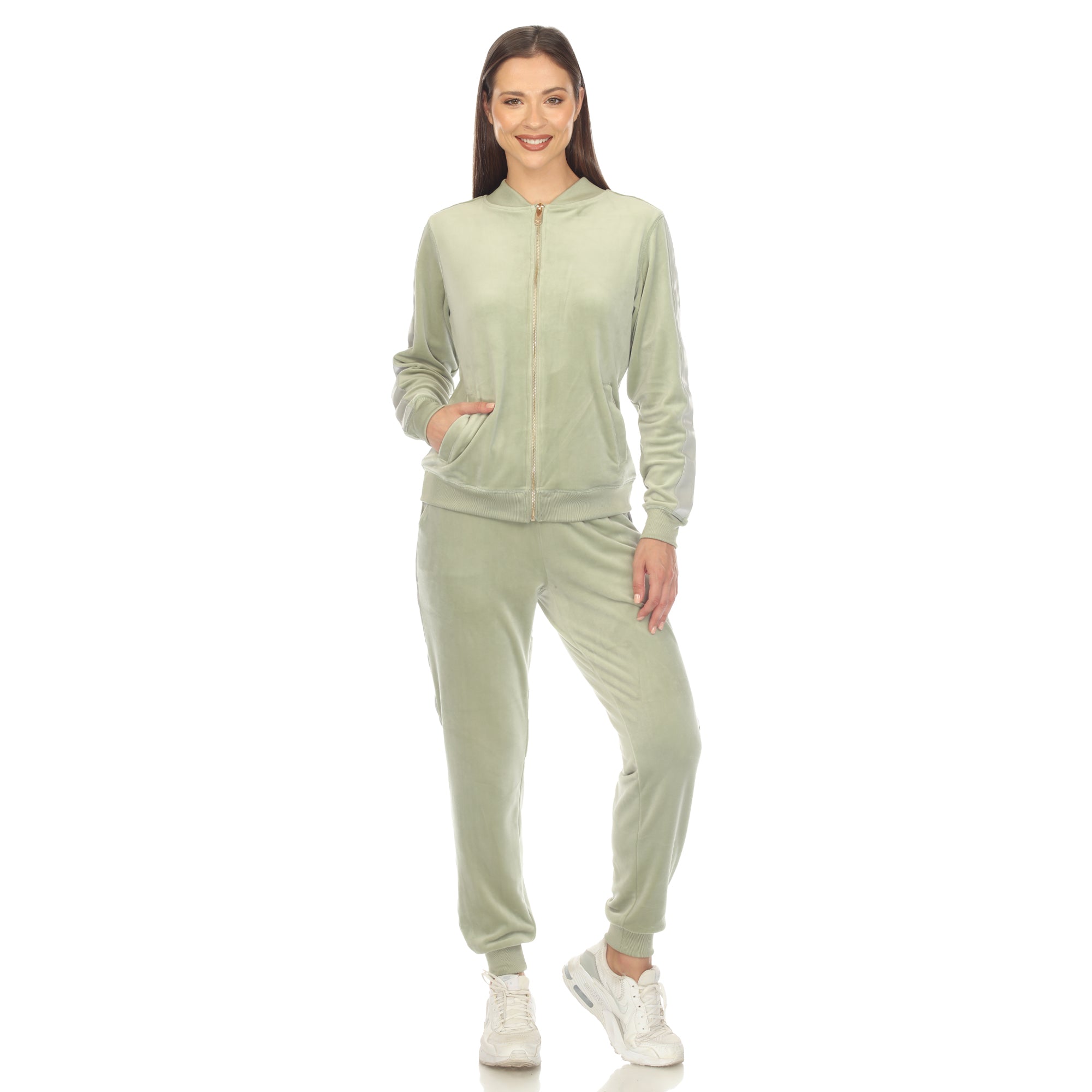 White Mark Women's 2-Piece Velour with Faux Leather Stripe - DressbarnOutfit Sets