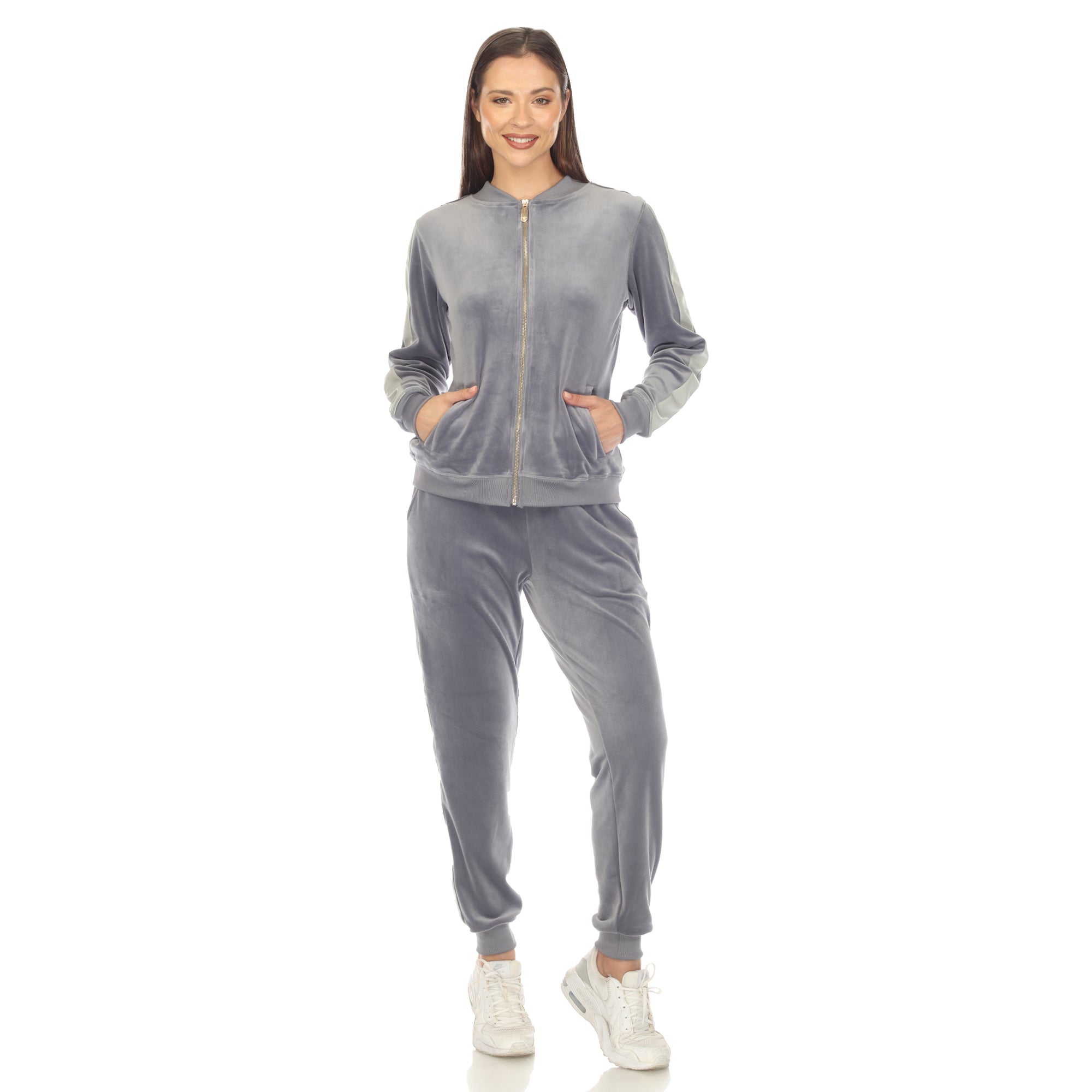 White Mark Women's 2-Piece Velour with Faux Leather Stripe - DressbarnOutfit Sets