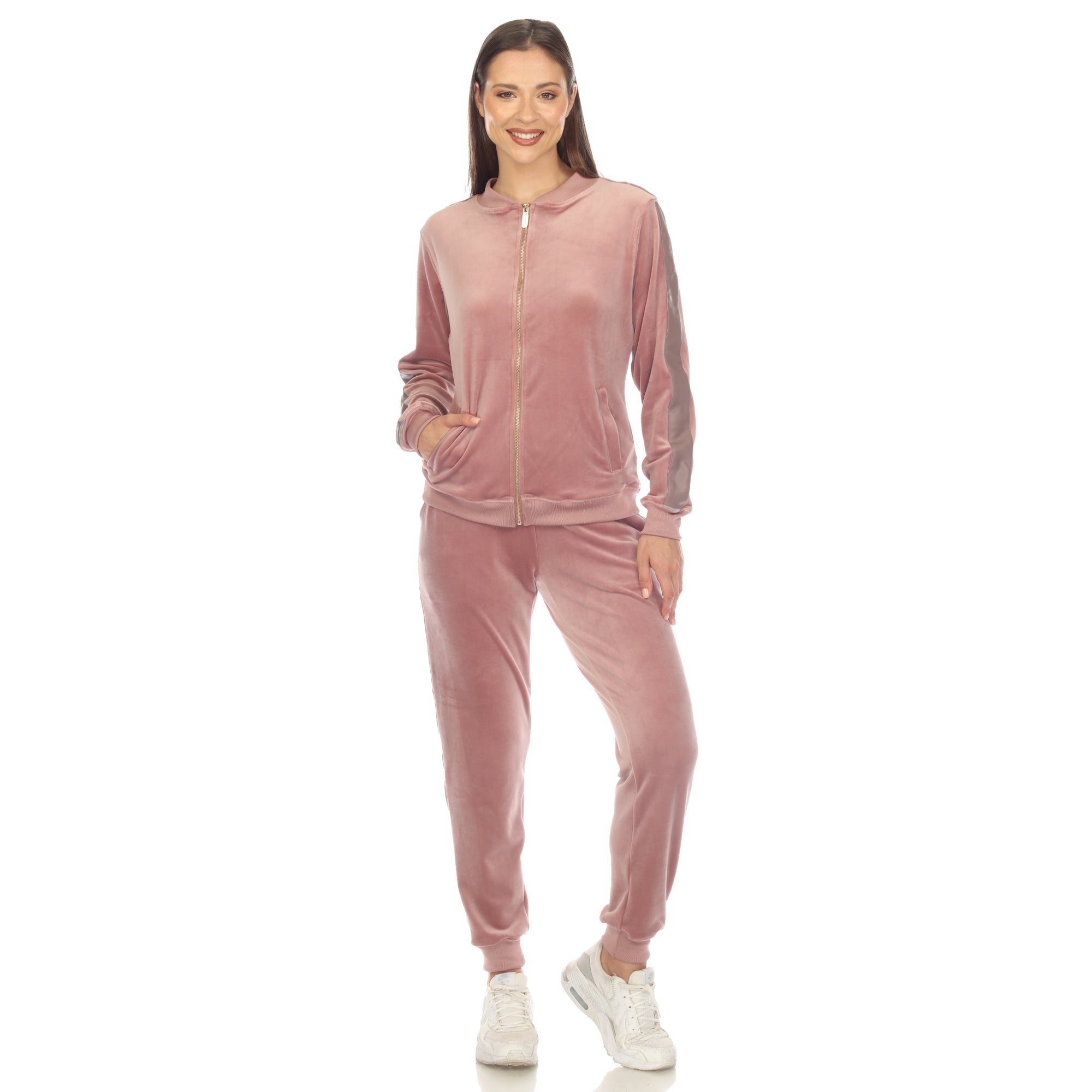 White Mark Women's 2-Piece Velour with Faux Leather Stripe - DressbarnOutfit Sets