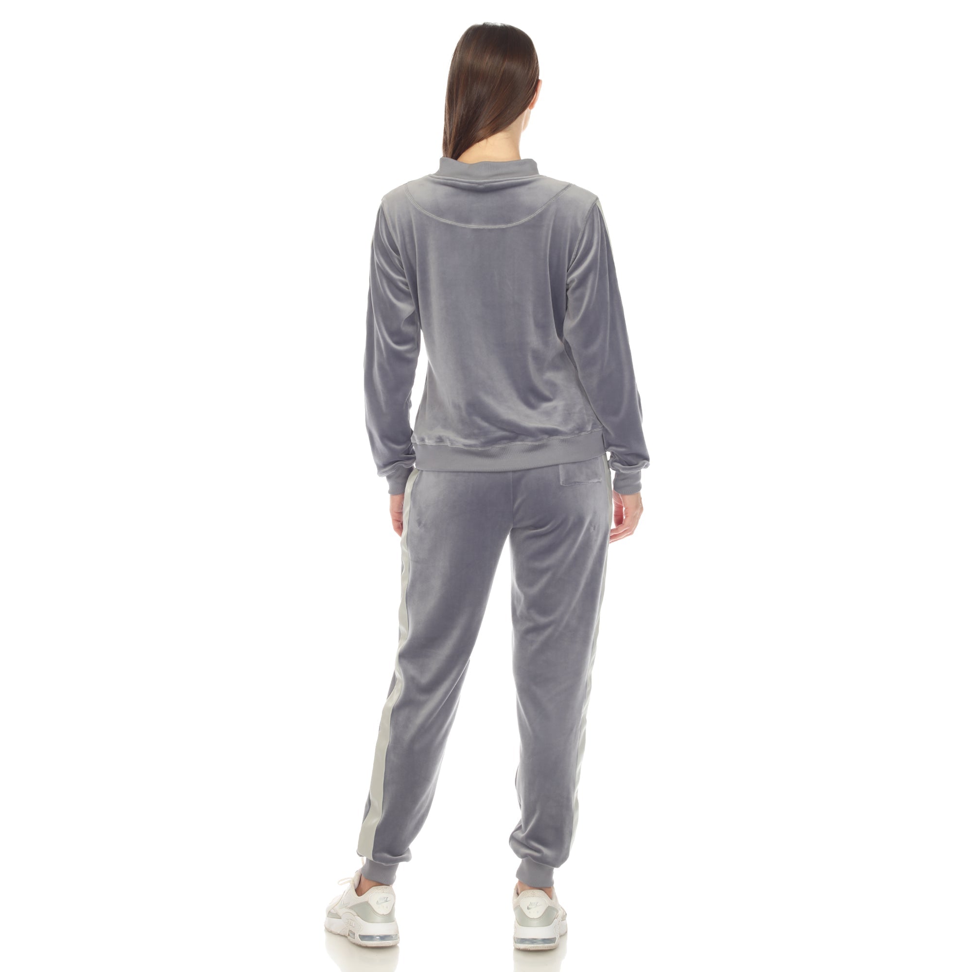 White Mark Women's 2-Piece Velour with Faux Leather Stripe - DressbarnOutfit Sets