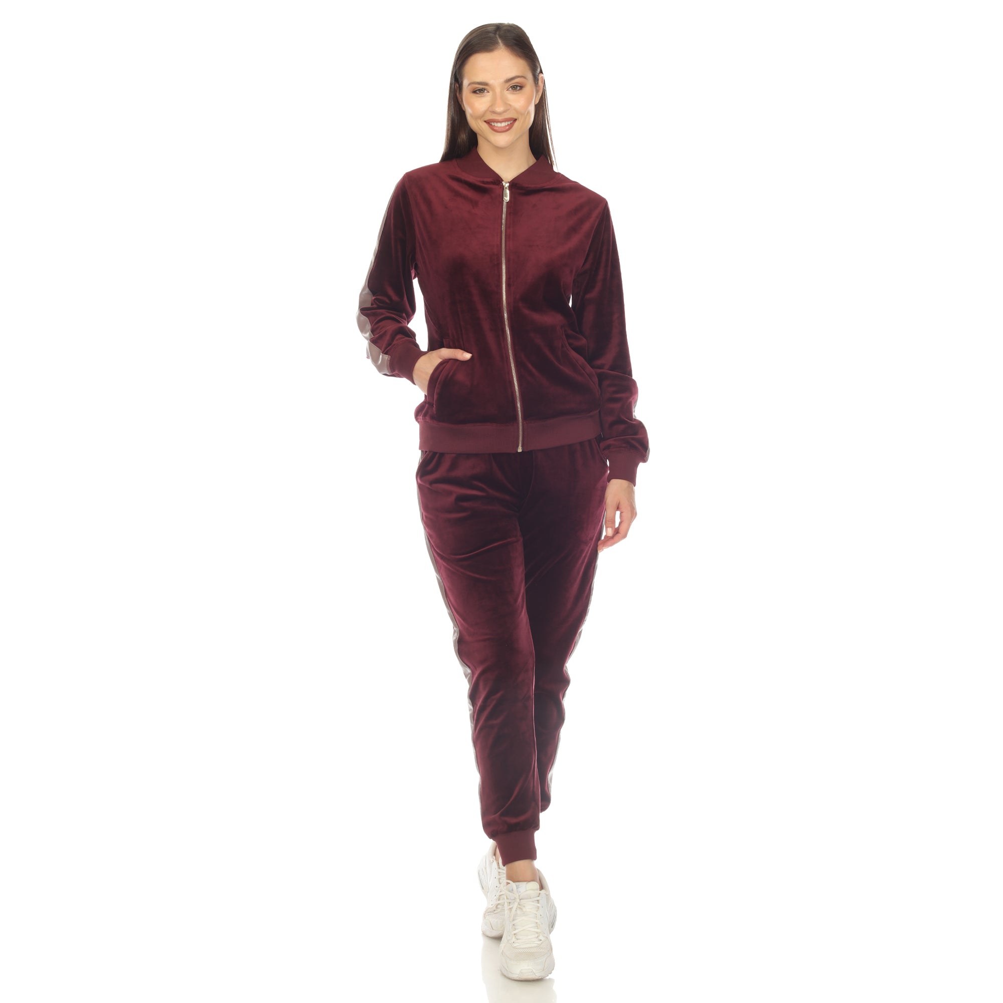 White Mark Women's 2-Piece Velour with Faux Leather Stripe - DressbarnOutfit Sets