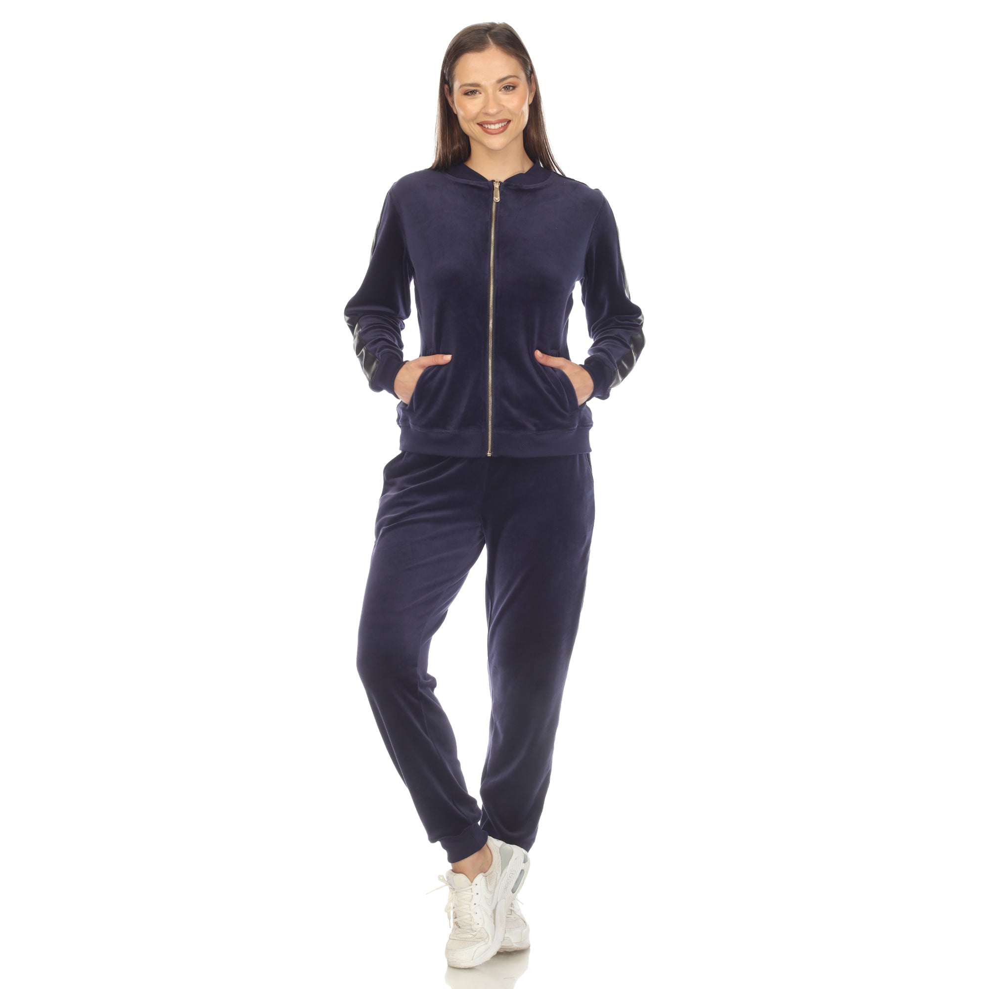 White Mark Women's 2-Piece Velour with Faux Leather Stripe - DressbarnOutfit Sets