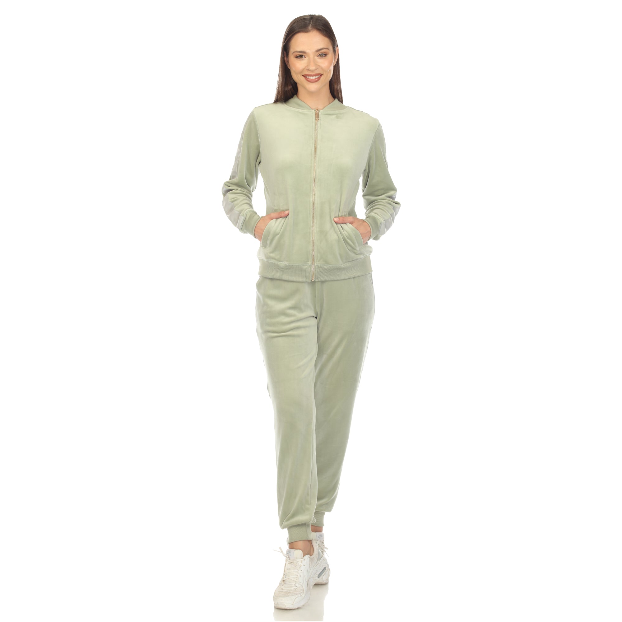 White Mark Women's 2-Piece Velour with Faux Leather Stripe - DressbarnOutfit Sets