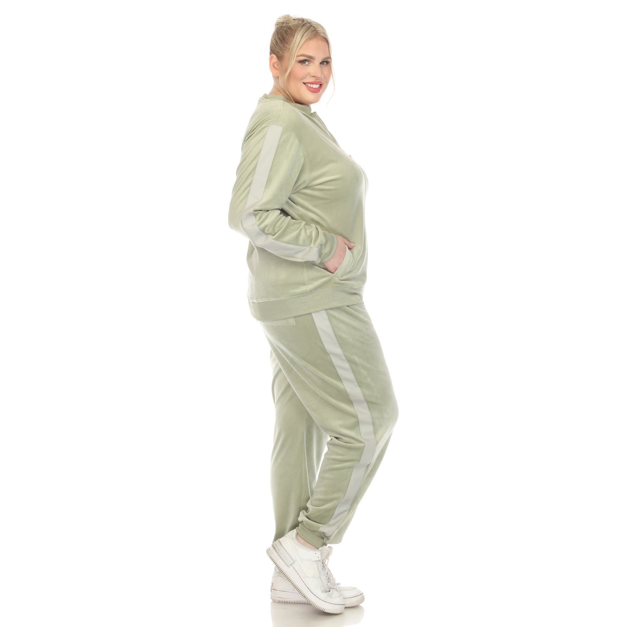 White Mark Women's 2-Piece Velour with Faux Leather Stripe - Plus - DressbarnOutfit Sets