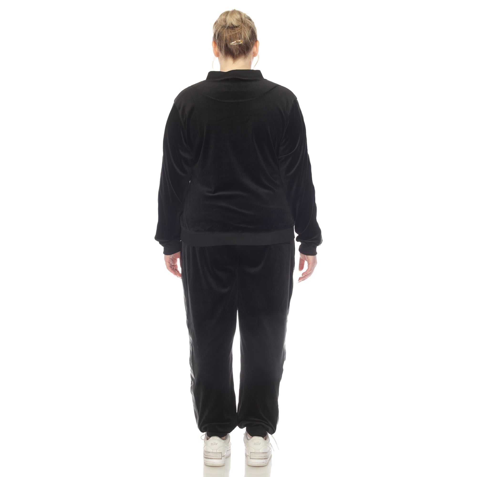 White Mark Women's 2-Piece Velour with Faux Leather Stripe - Plus - DressbarnOutfit Sets