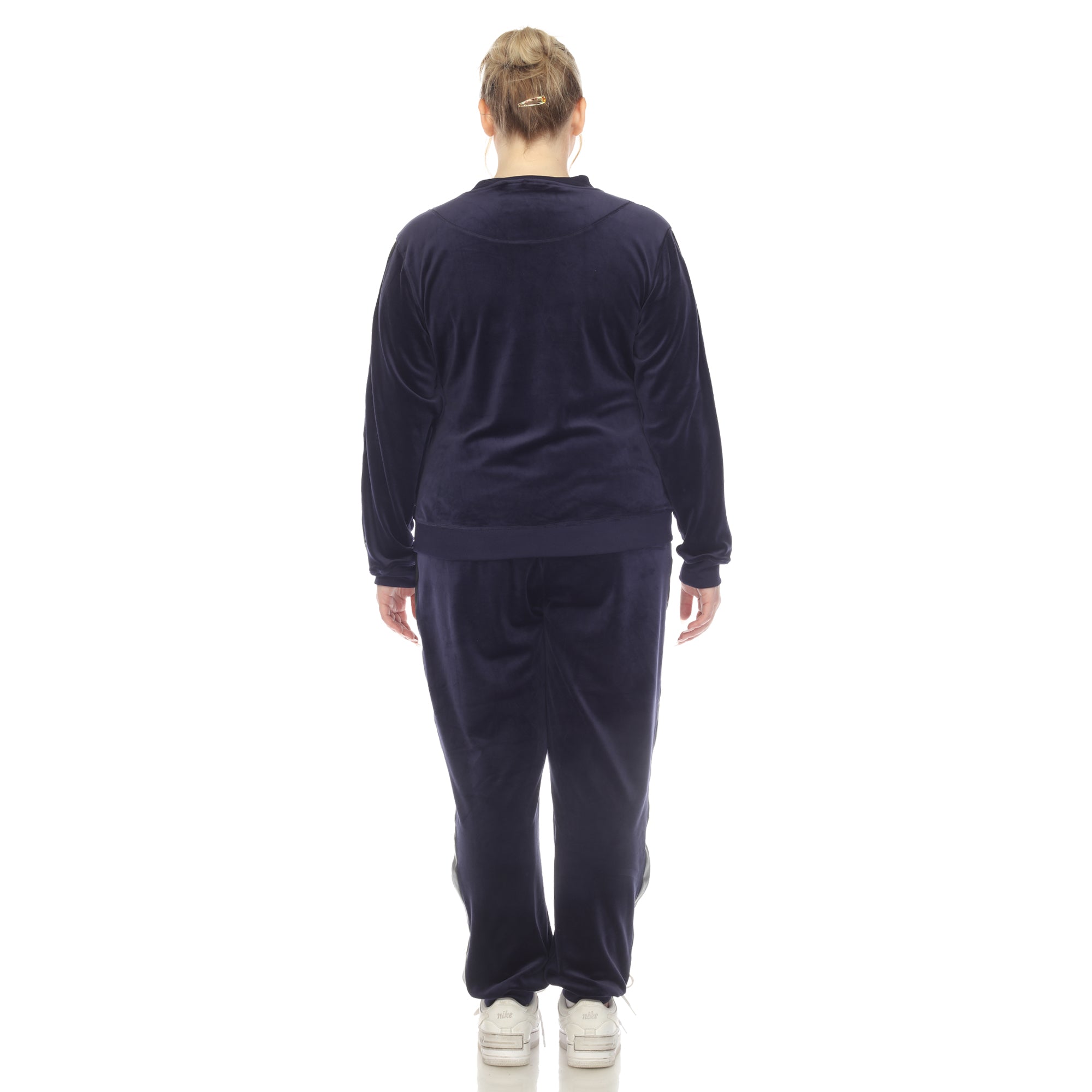 White Mark Women's 2-Piece Velour with Faux Leather Stripe - Plus - DressbarnOutfit Sets