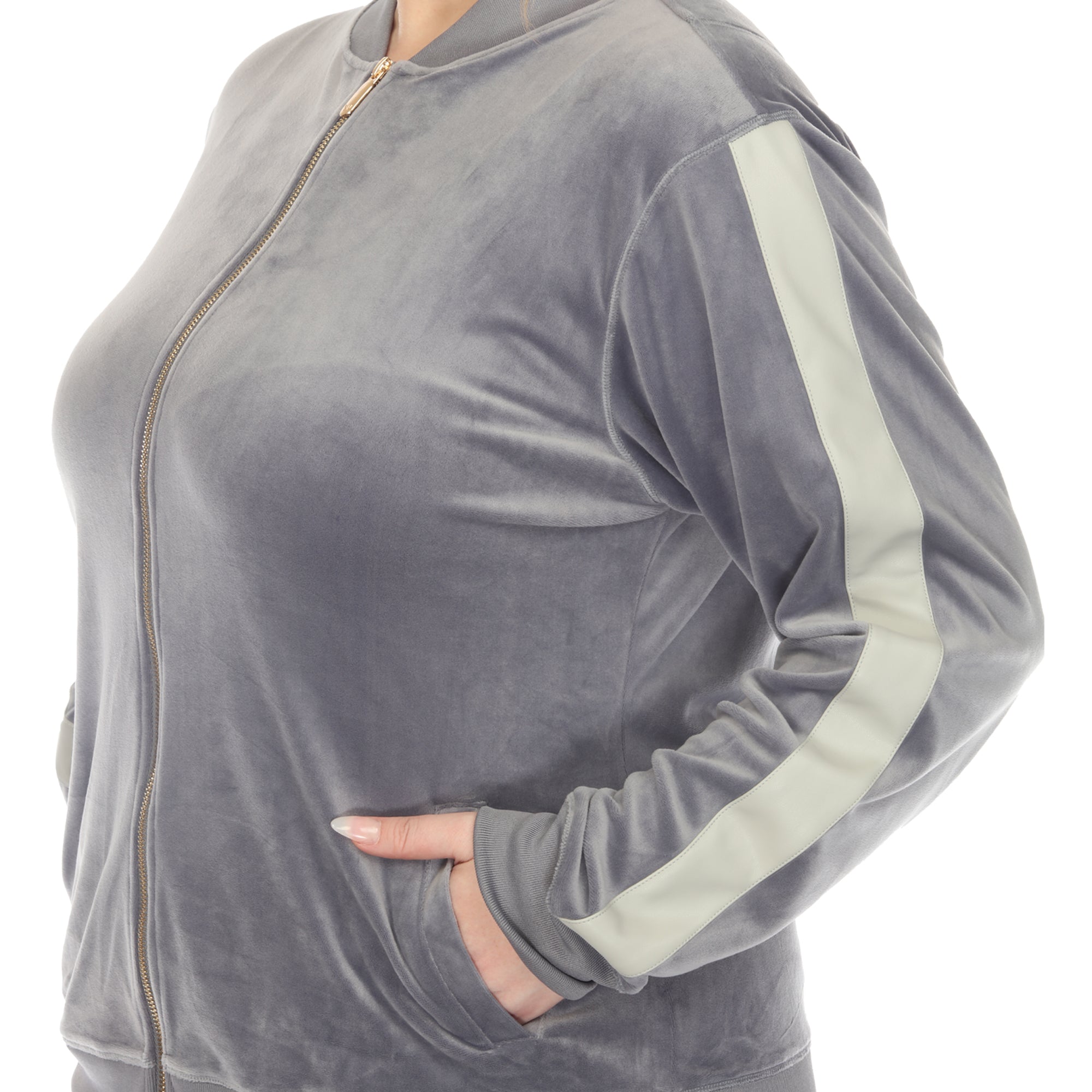 White Mark Women's 2-Piece Velour with Faux Leather Stripe - Plus - DressbarnOutfit Sets