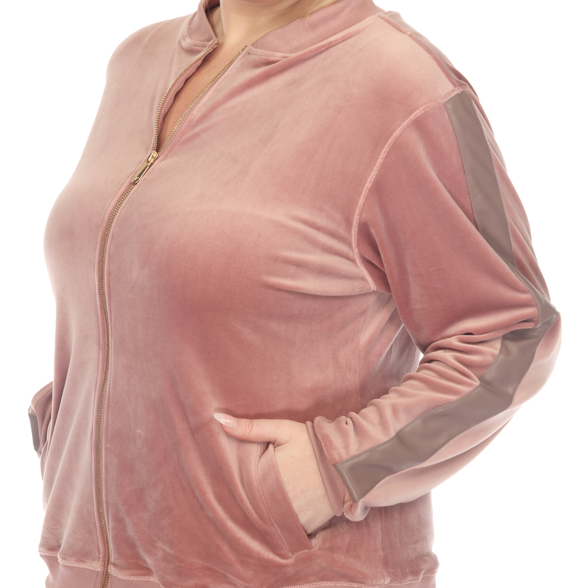 White Mark Women's 2-Piece Velour with Faux Leather Stripe - Plus - DressbarnOutfit Sets