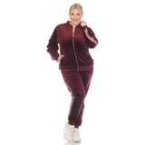 White Mark Women's 2-Piece Velour with Faux Leather Stripe - Plus - DressbarnOutfit Sets