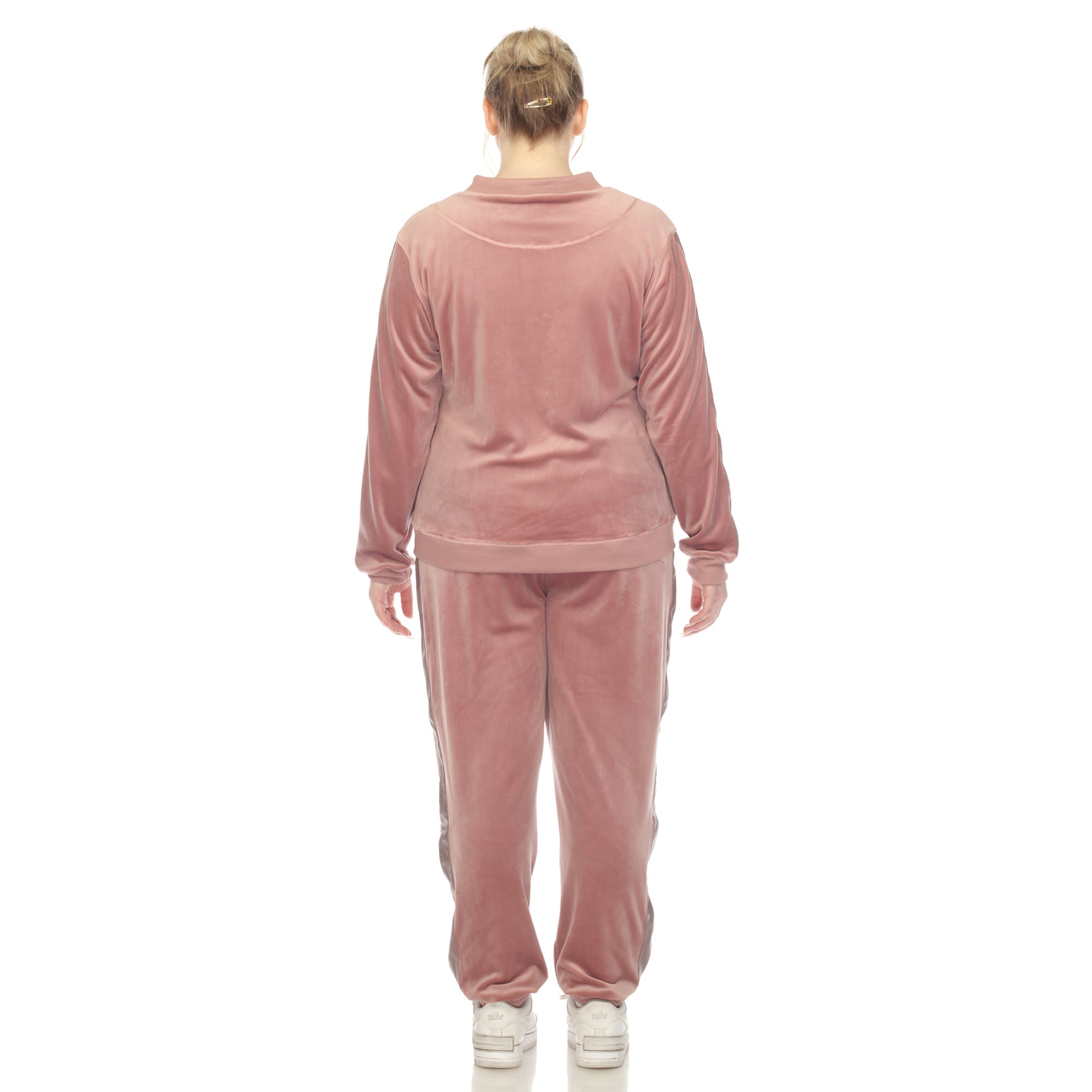 White Mark Women's 2-Piece Velour with Faux Leather Stripe - Plus - DressbarnOutfit Sets