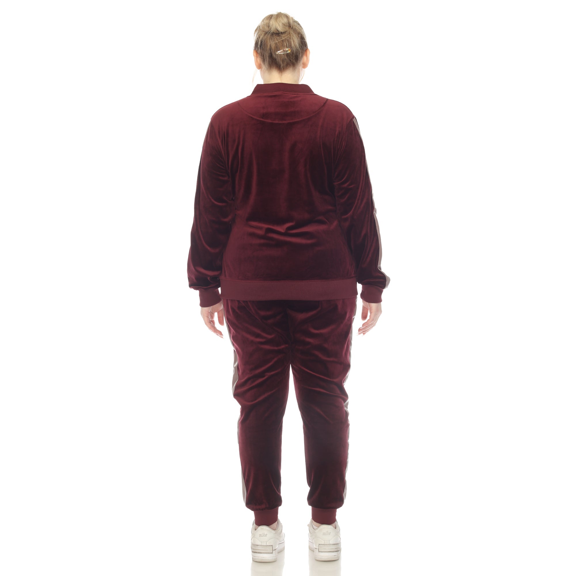 White Mark Women's 2-Piece Velour with Faux Leather Stripe - Plus - DressbarnOutfit Sets