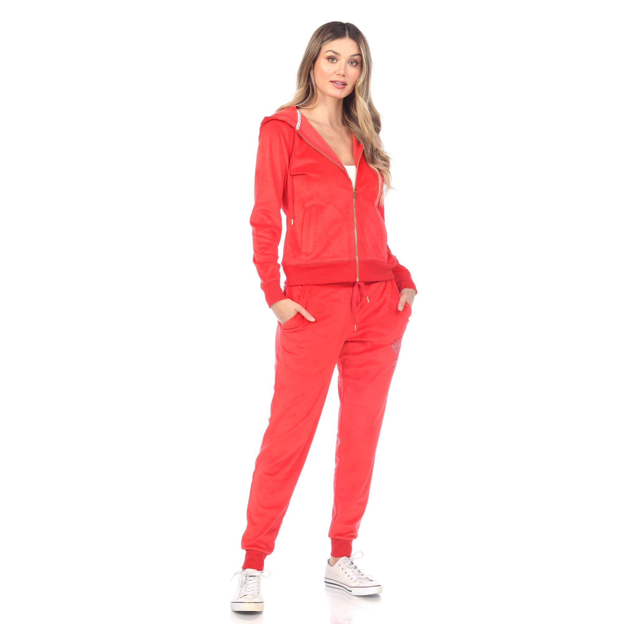 White Mark Women's Rhinestone 2 Piece Velour Tracksuit Set – Dressbarn