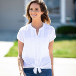 White Textured Button Front Shirt - DressbarnShirts & Blouses