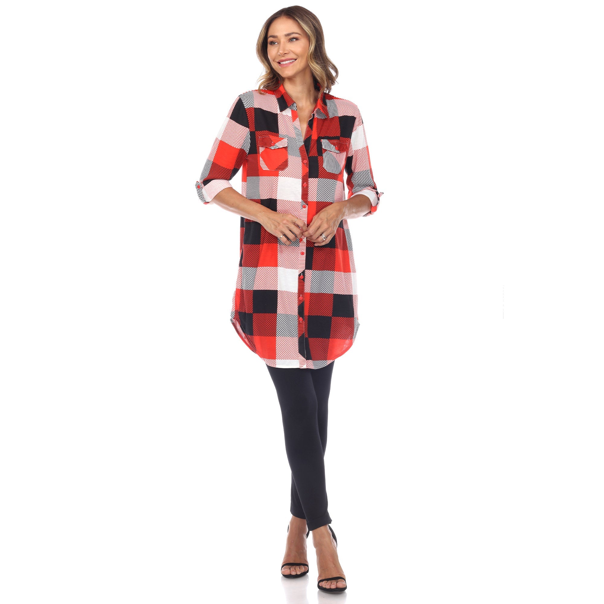 Women's Classic Plaid Tunic Shirt - DressbarnShirts & Blouses