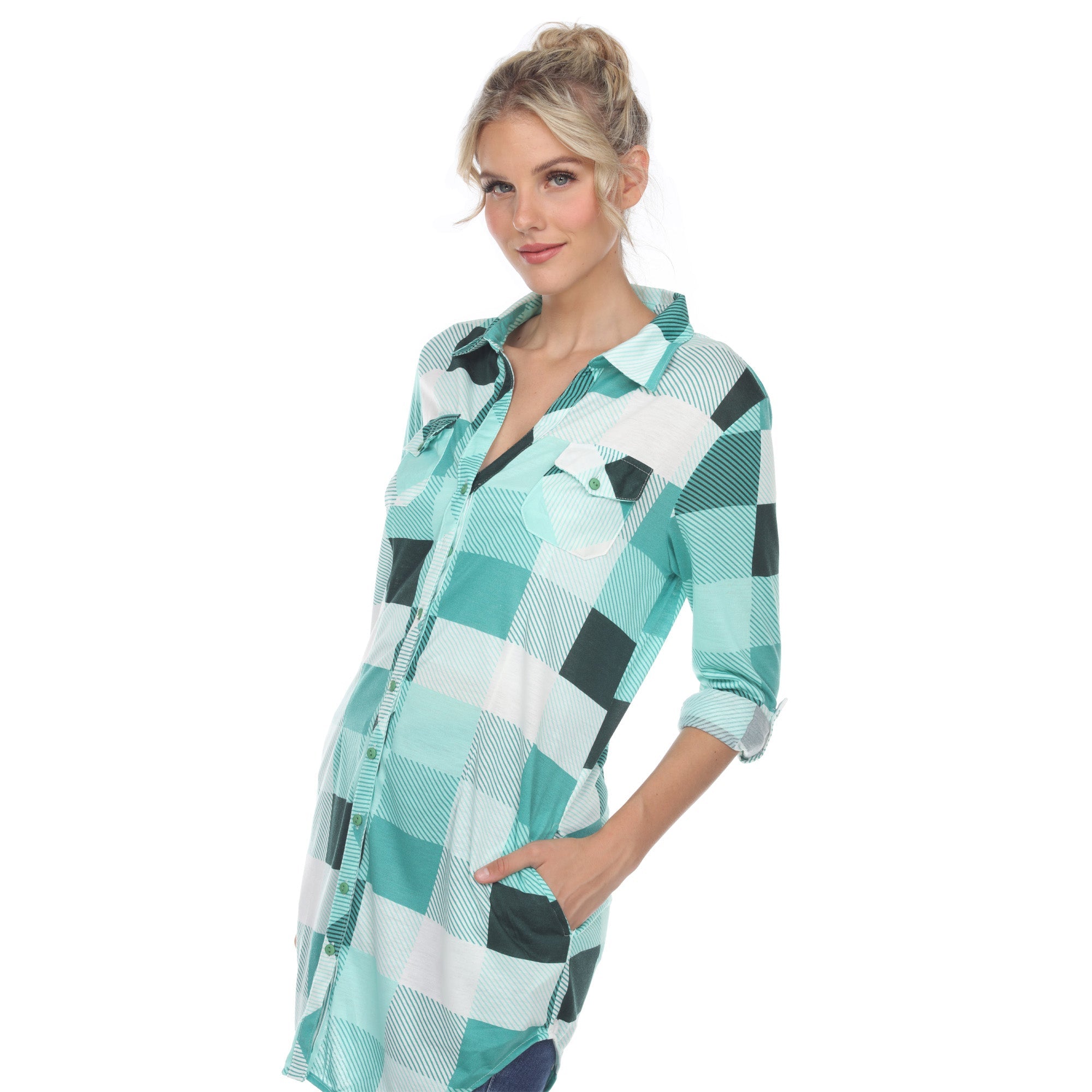 Women's Classic Plaid Tunic Shirt - DressbarnShirts & Blouses