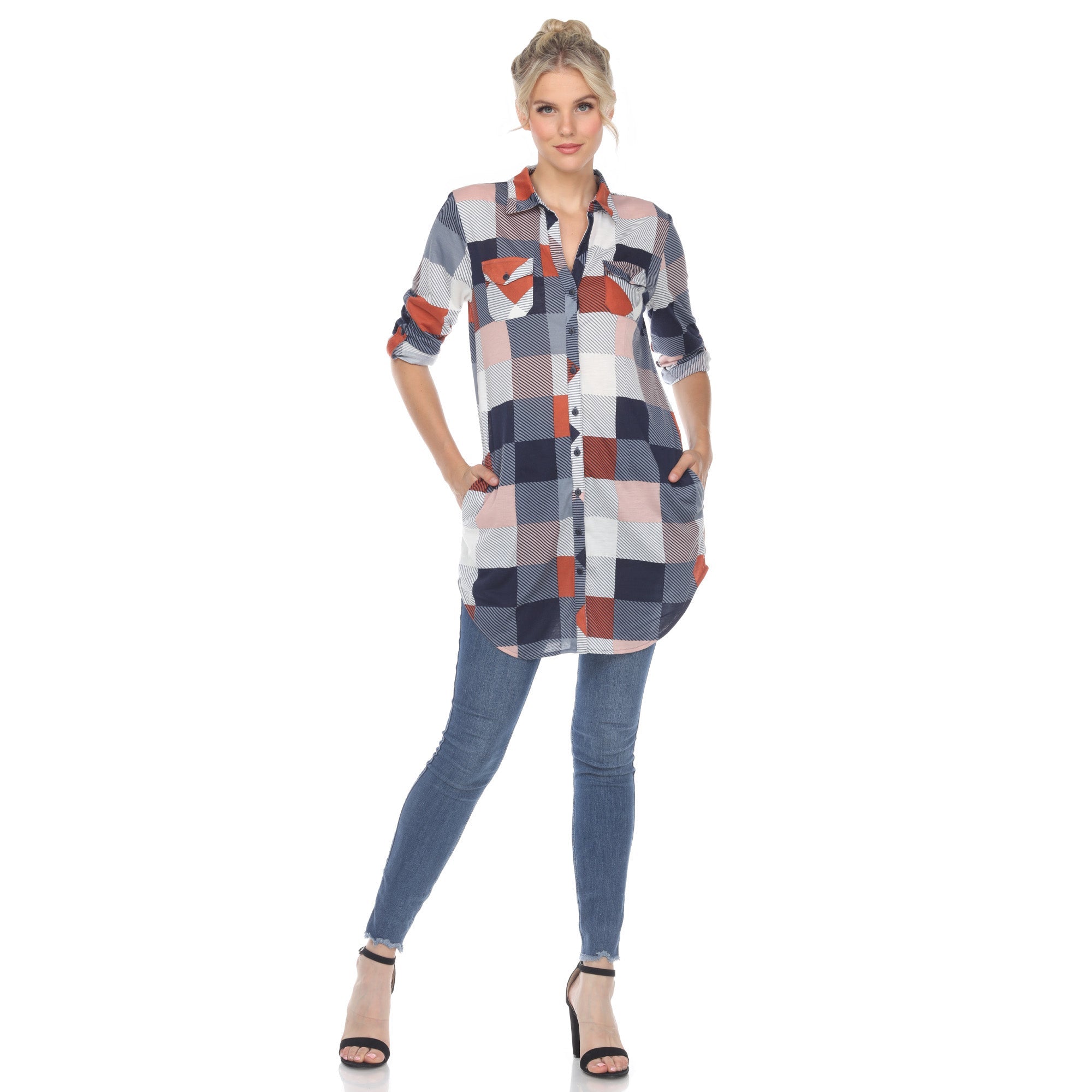 Women's Classic Plaid Tunic Shirt - DressbarnShirts & Blouses