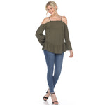 Women's Cold Shoulder Ruffle Sleeve Top - DressbarnShirts & Blouses