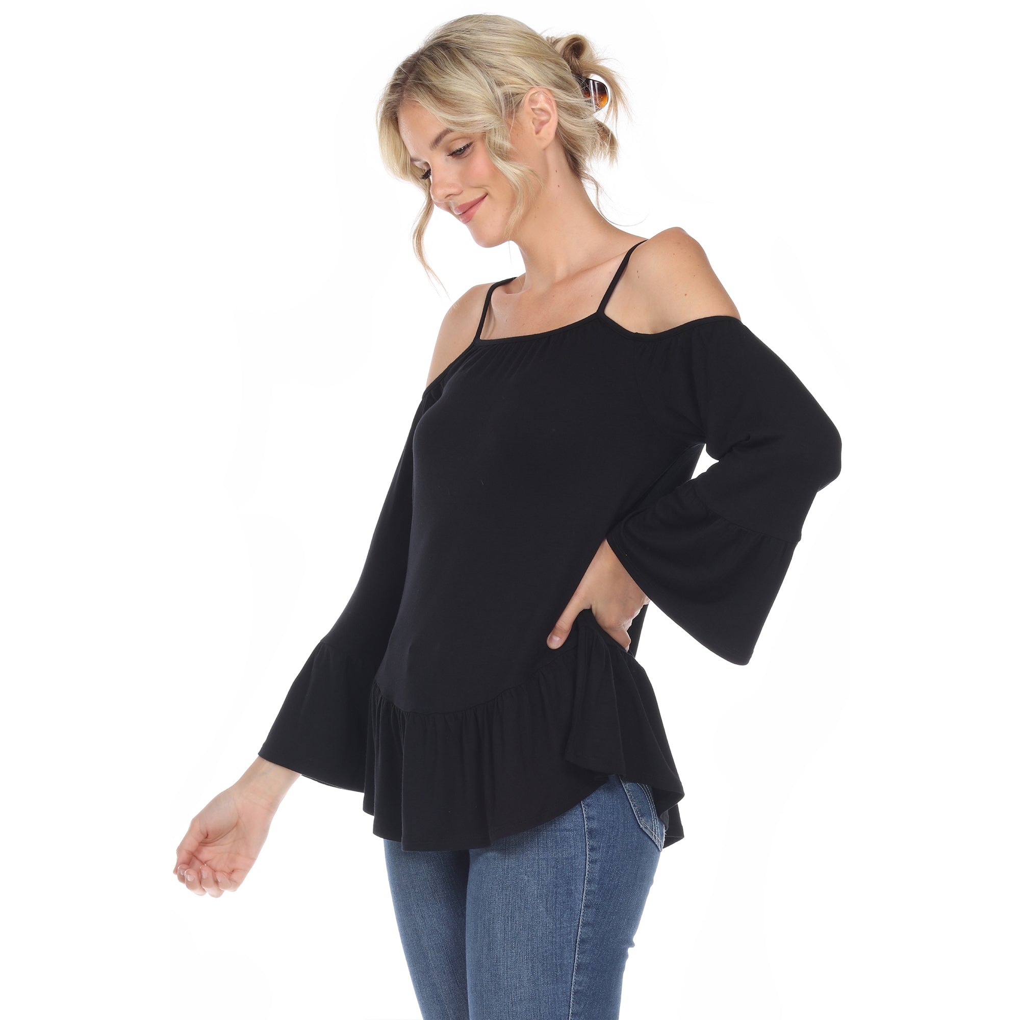 Women's Cold Shoulder Ruffle Sleeve Top - DressbarnShirts & Blouses