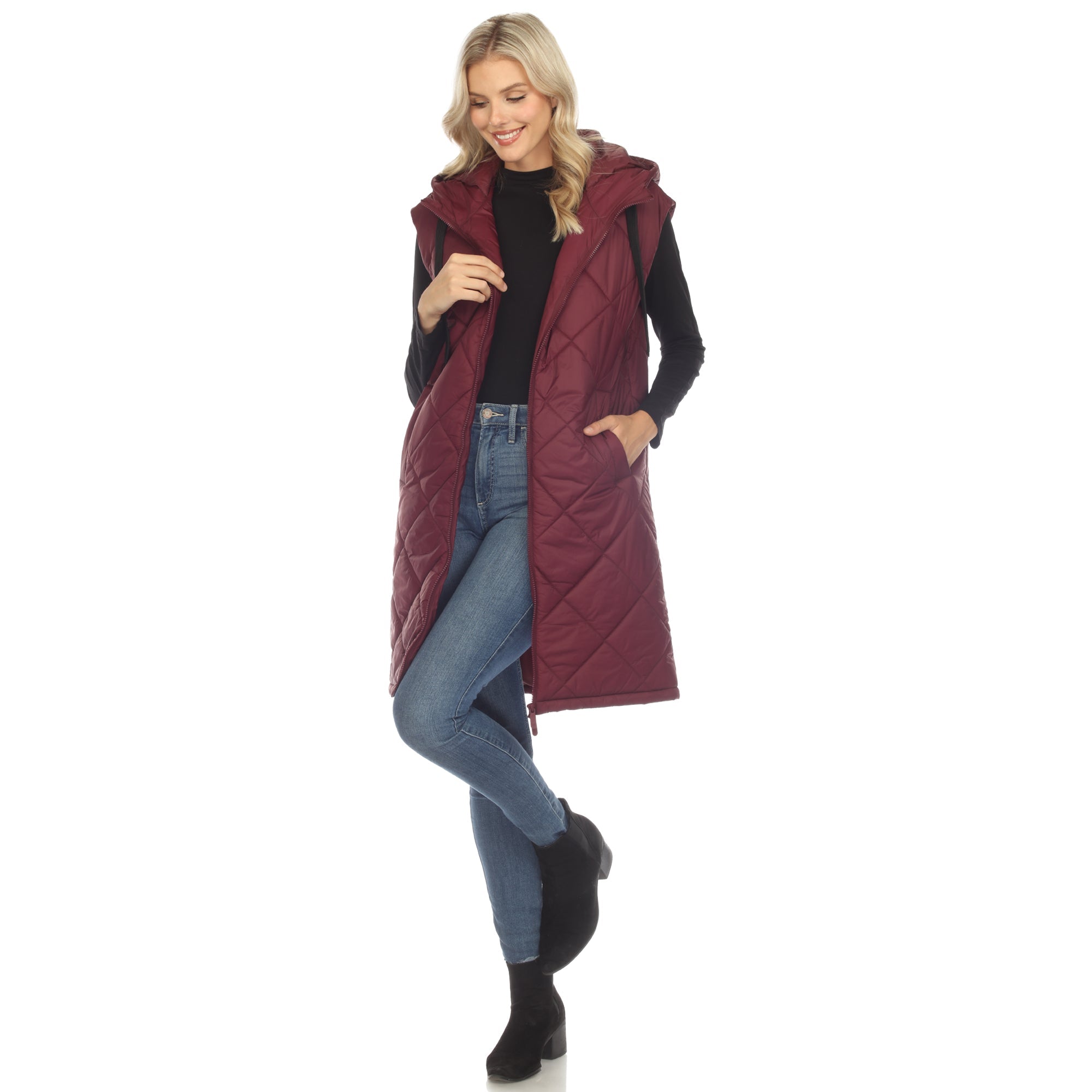 Women's Diamond Quilted Hooded Puffer Vest - DressbarnVests