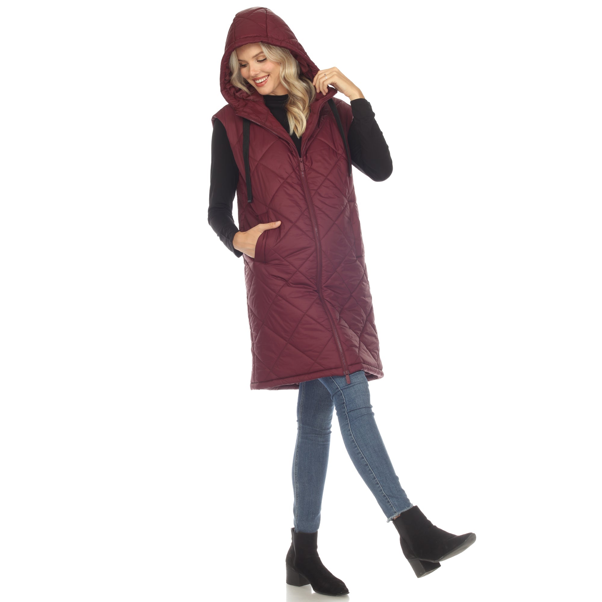 Women's Diamond Quilted Hooded Puffer Vest - DressbarnVests