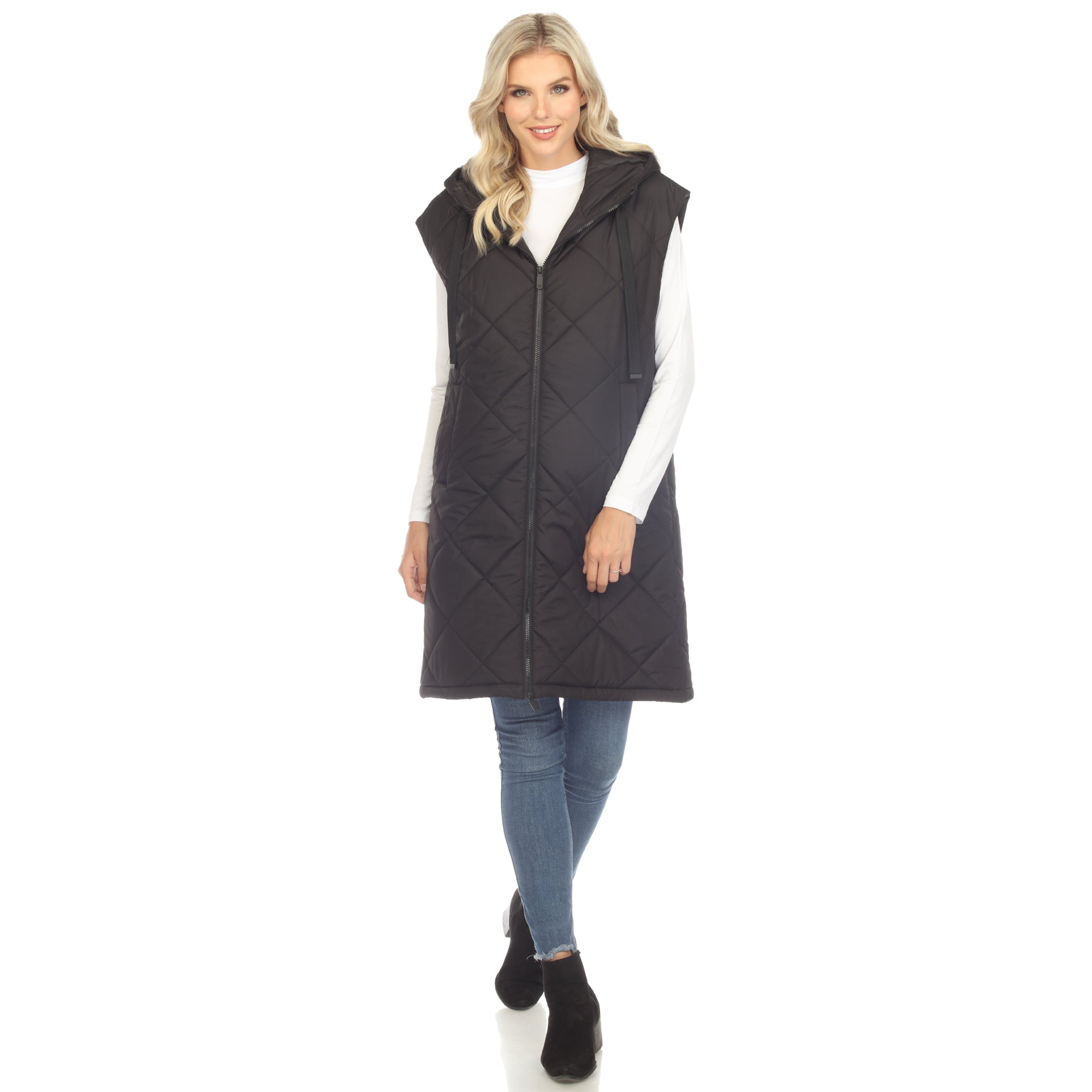 Women's Diamond Quilted Hooded Puffer Vest - DressbarnVests