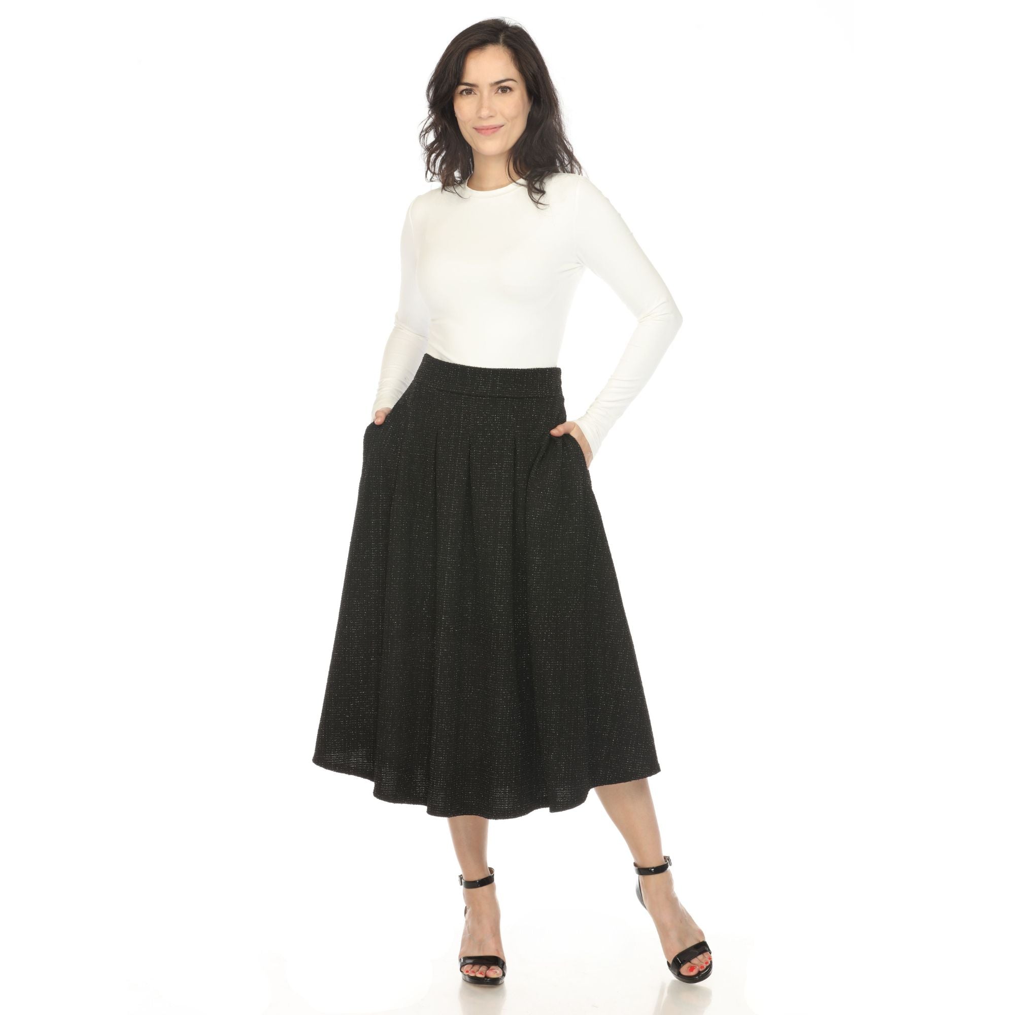 Autumn Edit Soft Tweed Flare Midi Skirt in Pumpkin