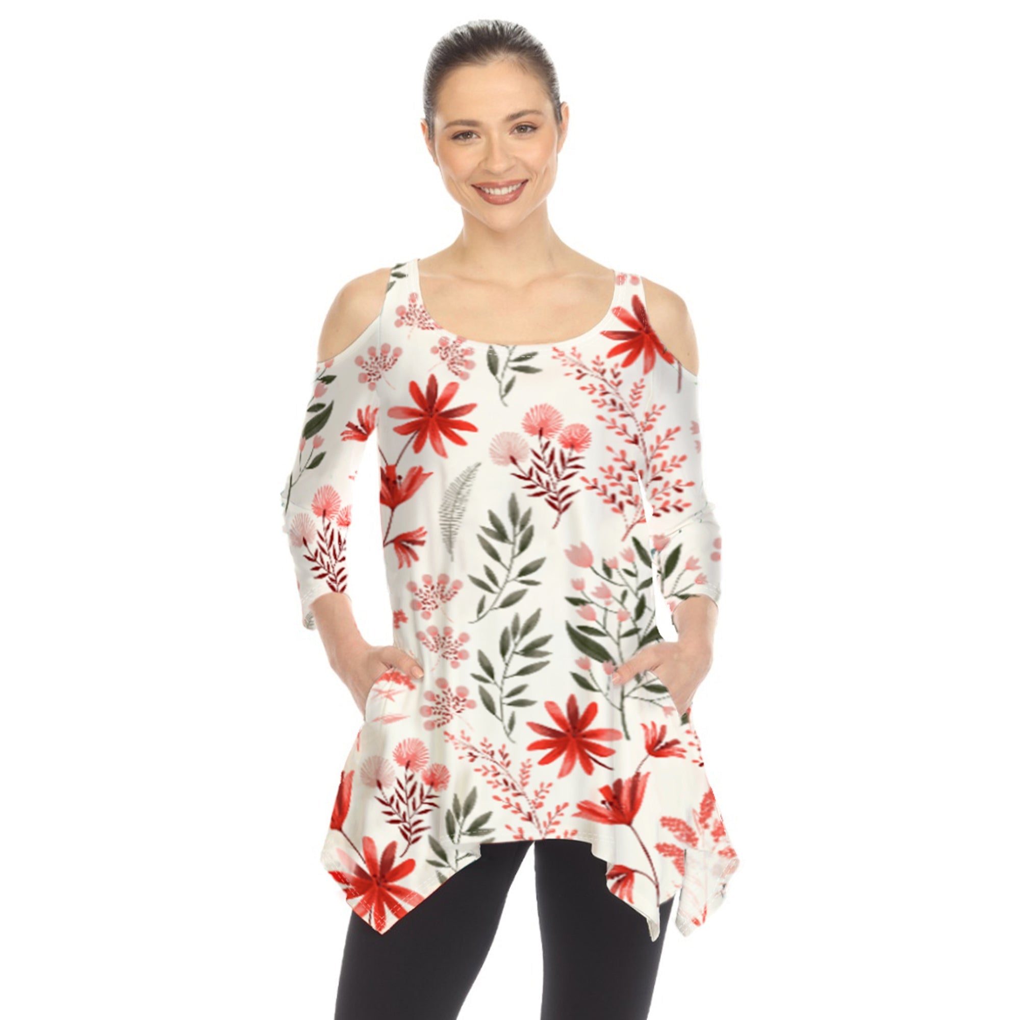 Women's Floral Printed Cold Shoulder Tunic - DressbarnShirts & Blouses