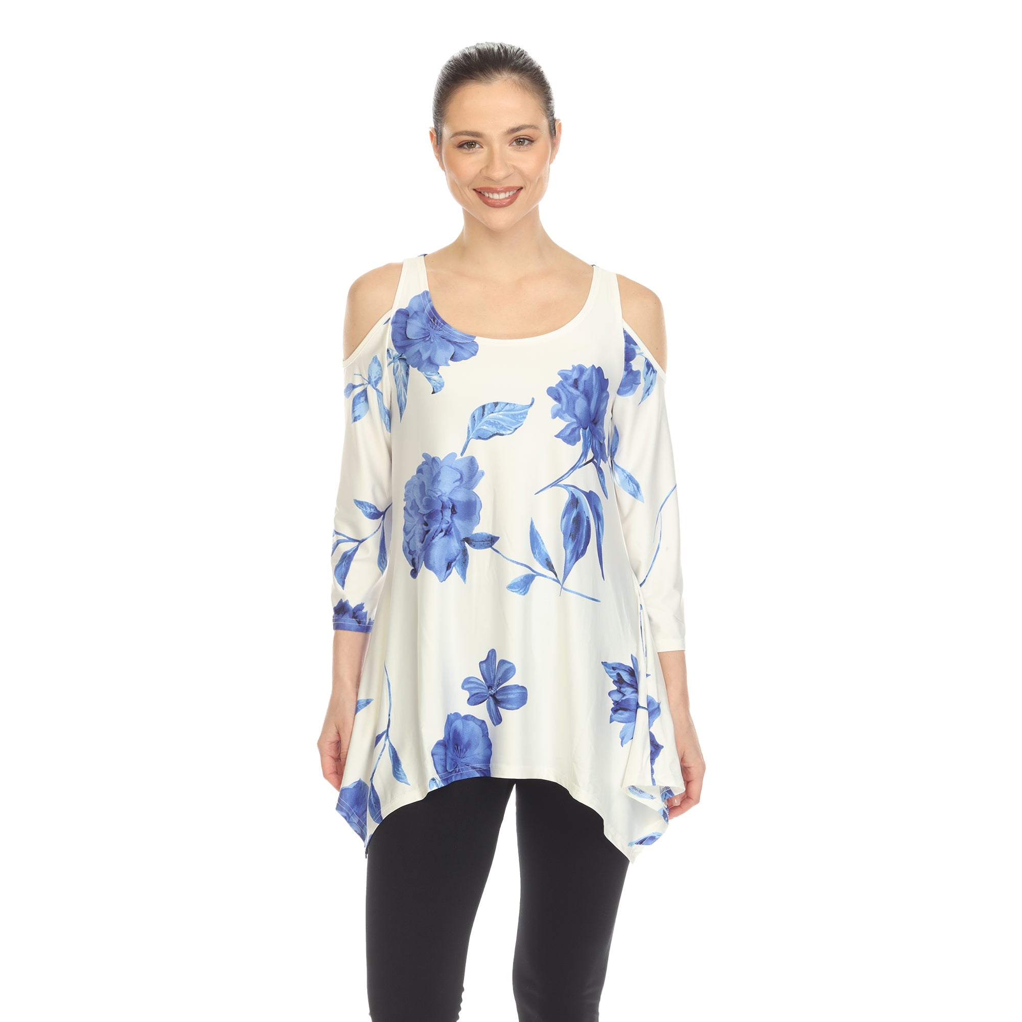 Women's Floral Printed Cold Shoulder Tunic - DressbarnShirts & Blouses
